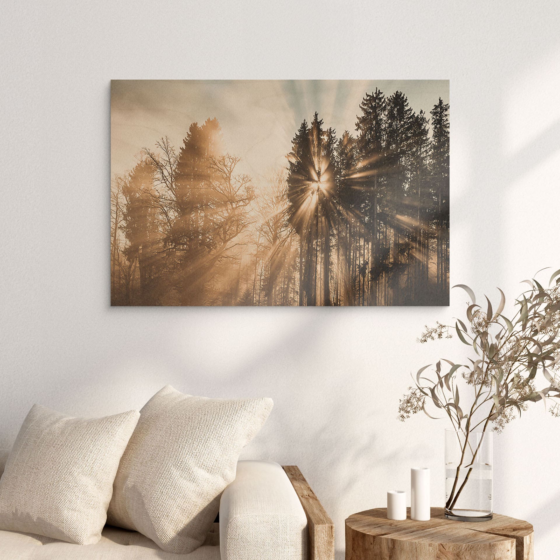 Stampa su legno raggi di luce nella foresta - Eisenmann