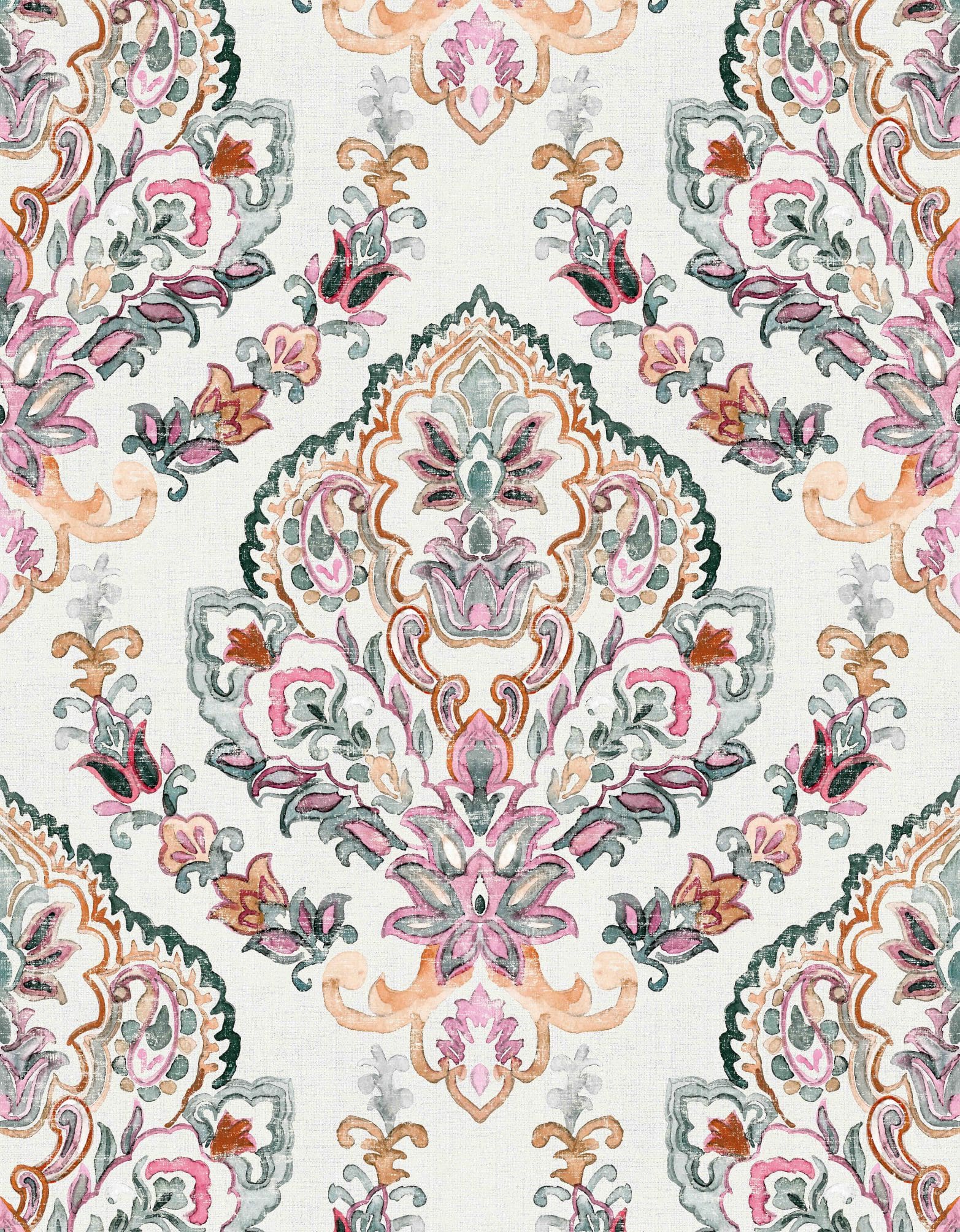 Papier peint photo motif Boho ornement pastel avec médaillon floral 3,4 x 2,65 m