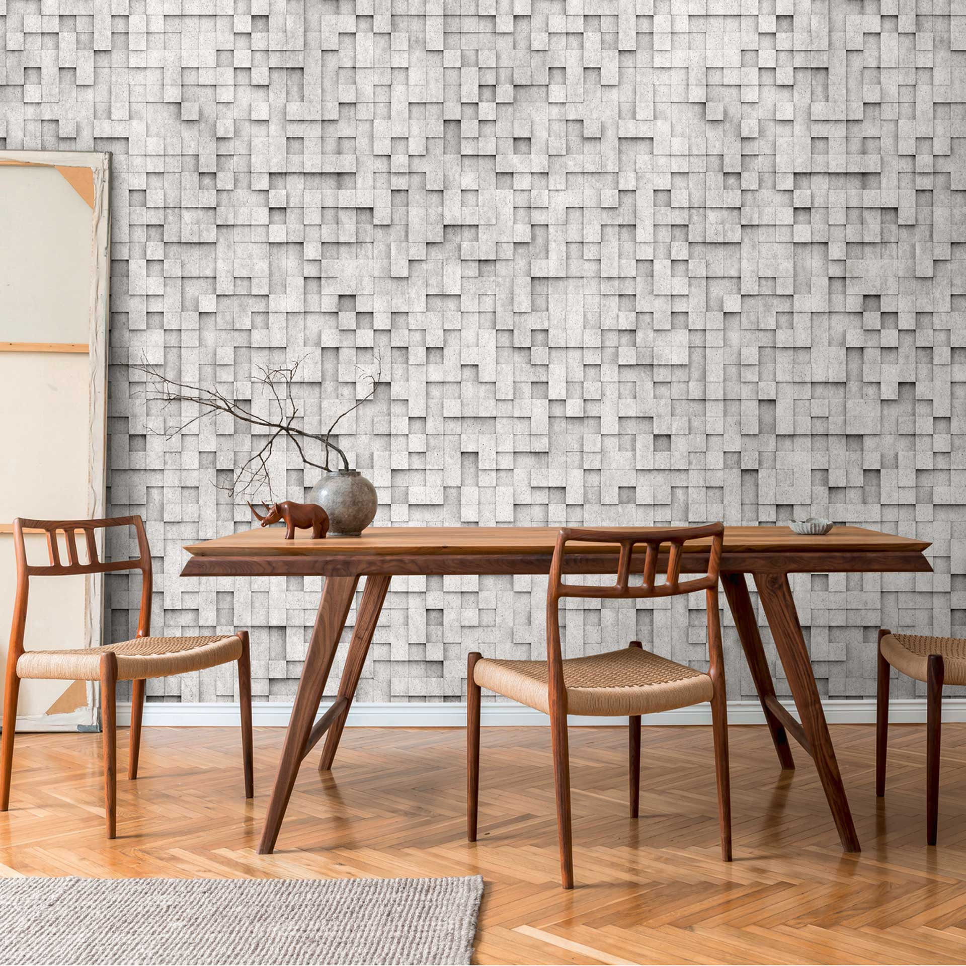 3D steen effect behang grijs - vliesbehang modern - woonkamer behang beton look