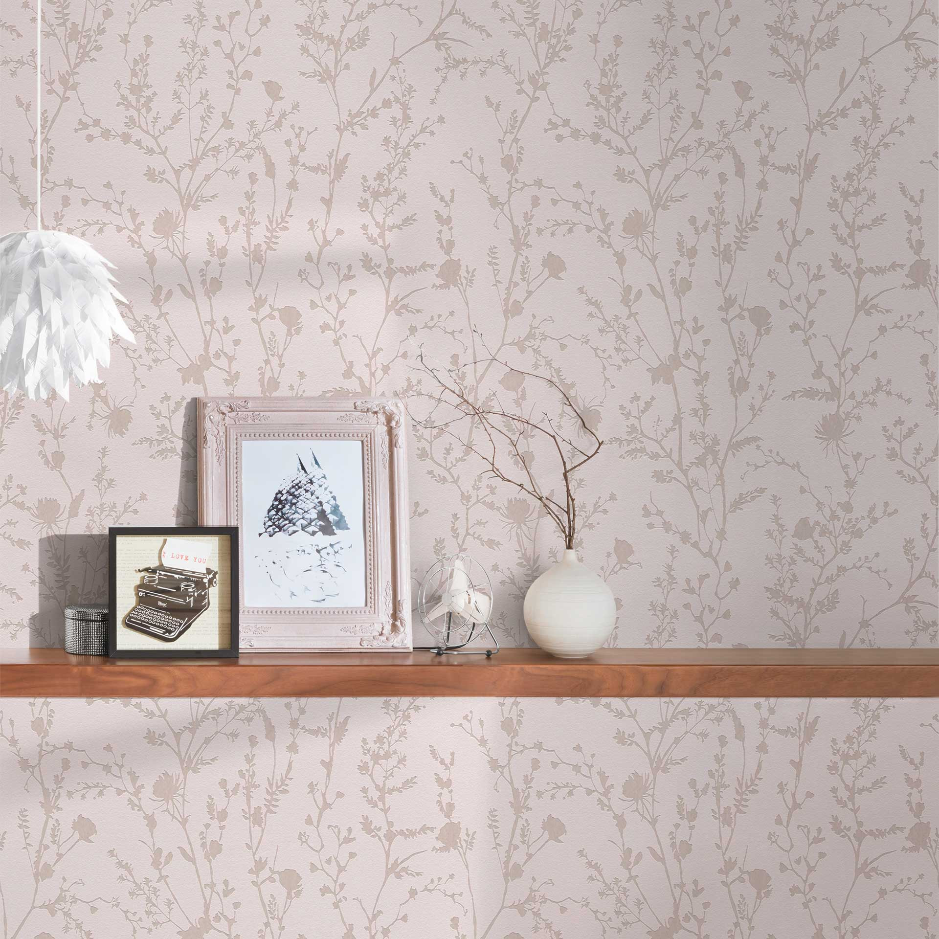 vliesbehang takken bloesems roze grijs - bloemen behang - bloemen patroon behang