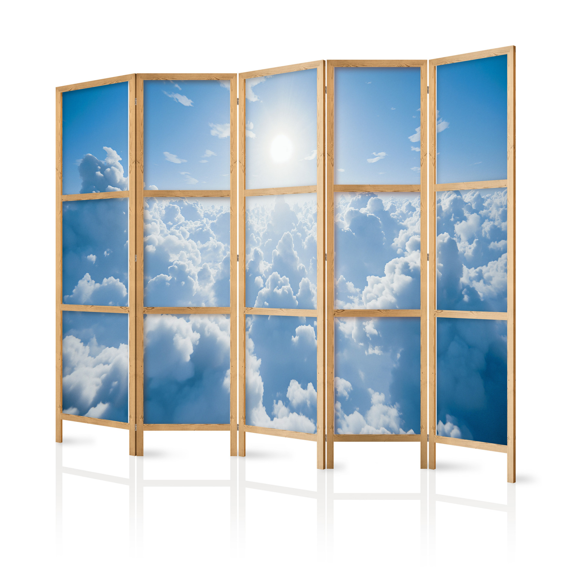Japanischer Paravent, Raumteiler freistehend, Trennwand - Heavenly Calm: Warm Rays of the Sun