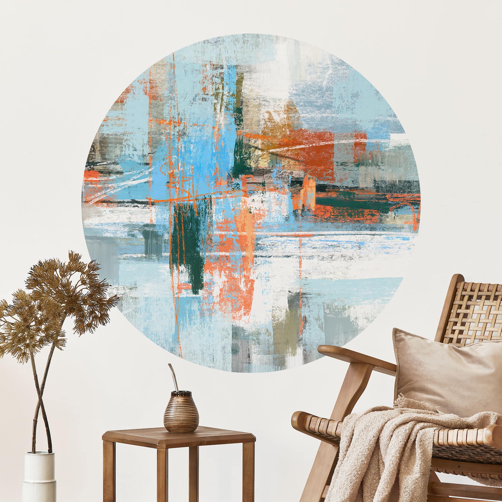 Wandtattoo Abstraktes Farbspiel blau orange - Cheney - Rund