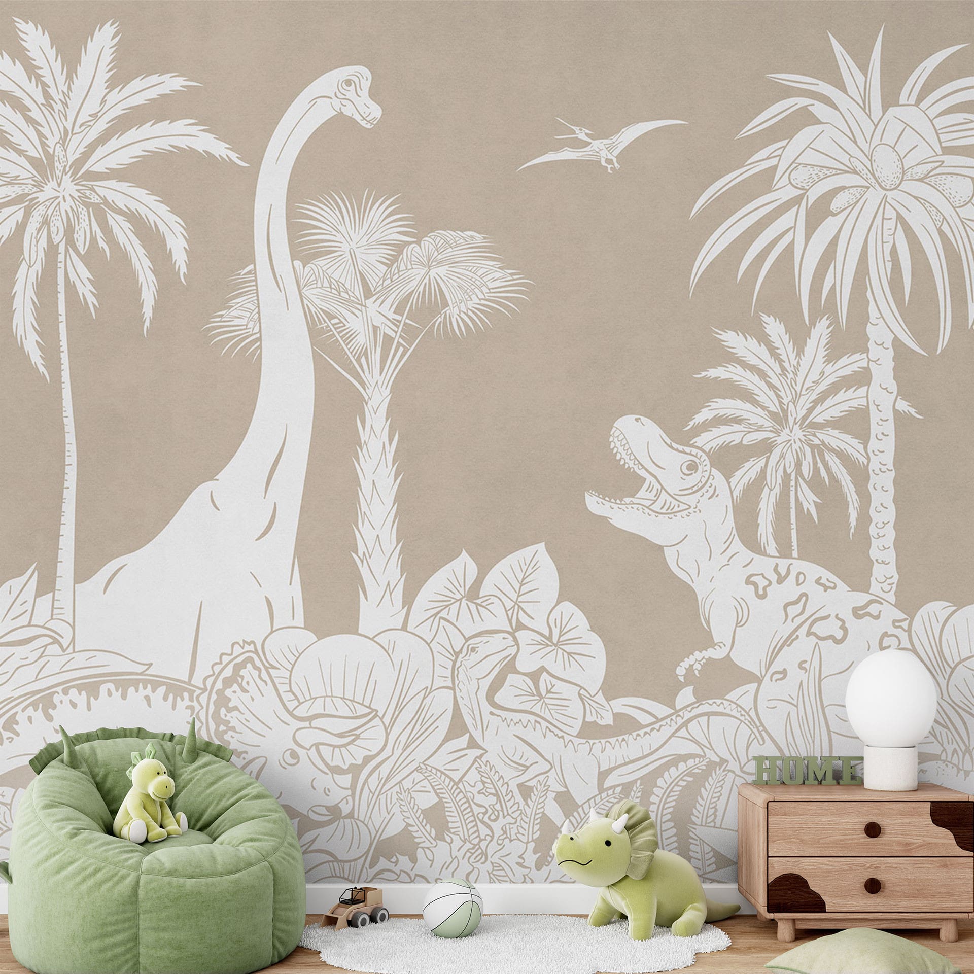 Papier peint photo Dinosaures dans la jungle sauvage - Marron - Kikki Belle