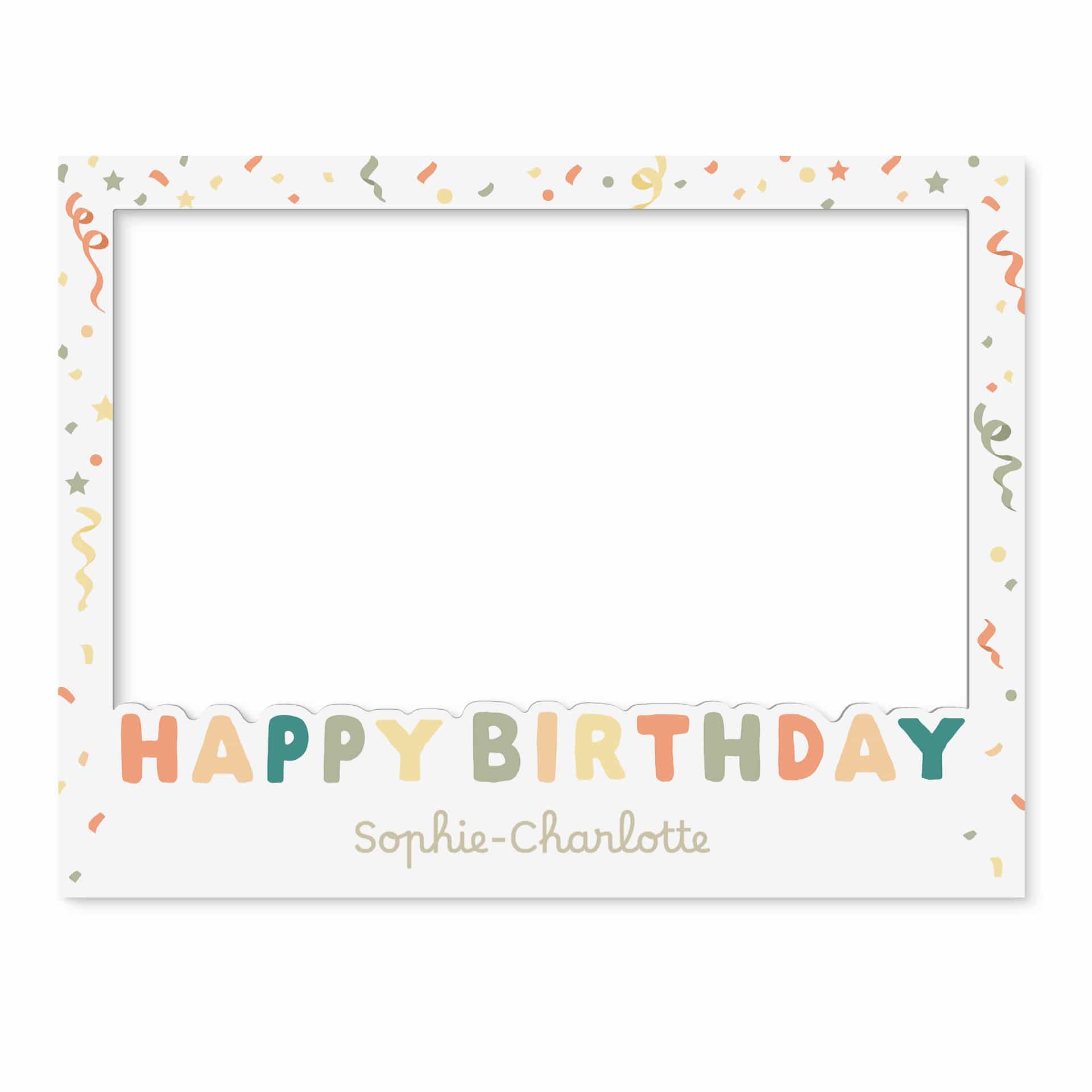 Fotoramme Happy Birthday med konfetti i bredformat - kan personaliseres