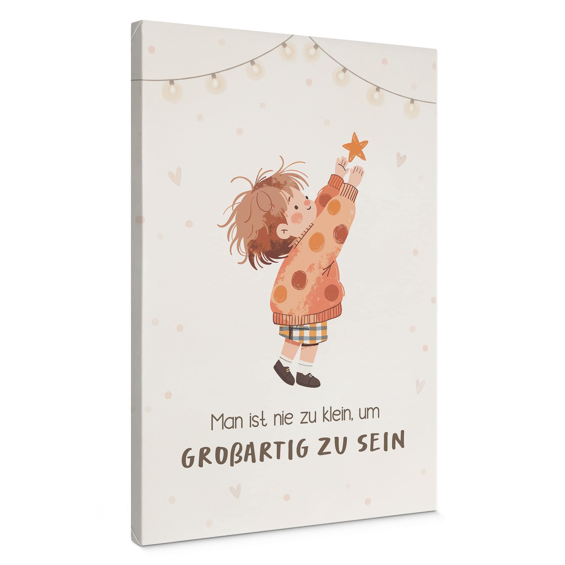 Leinwandbild mit Kind und Stern - Affirmation 'Man ist nie zu klein' für das Kinderzimmer
