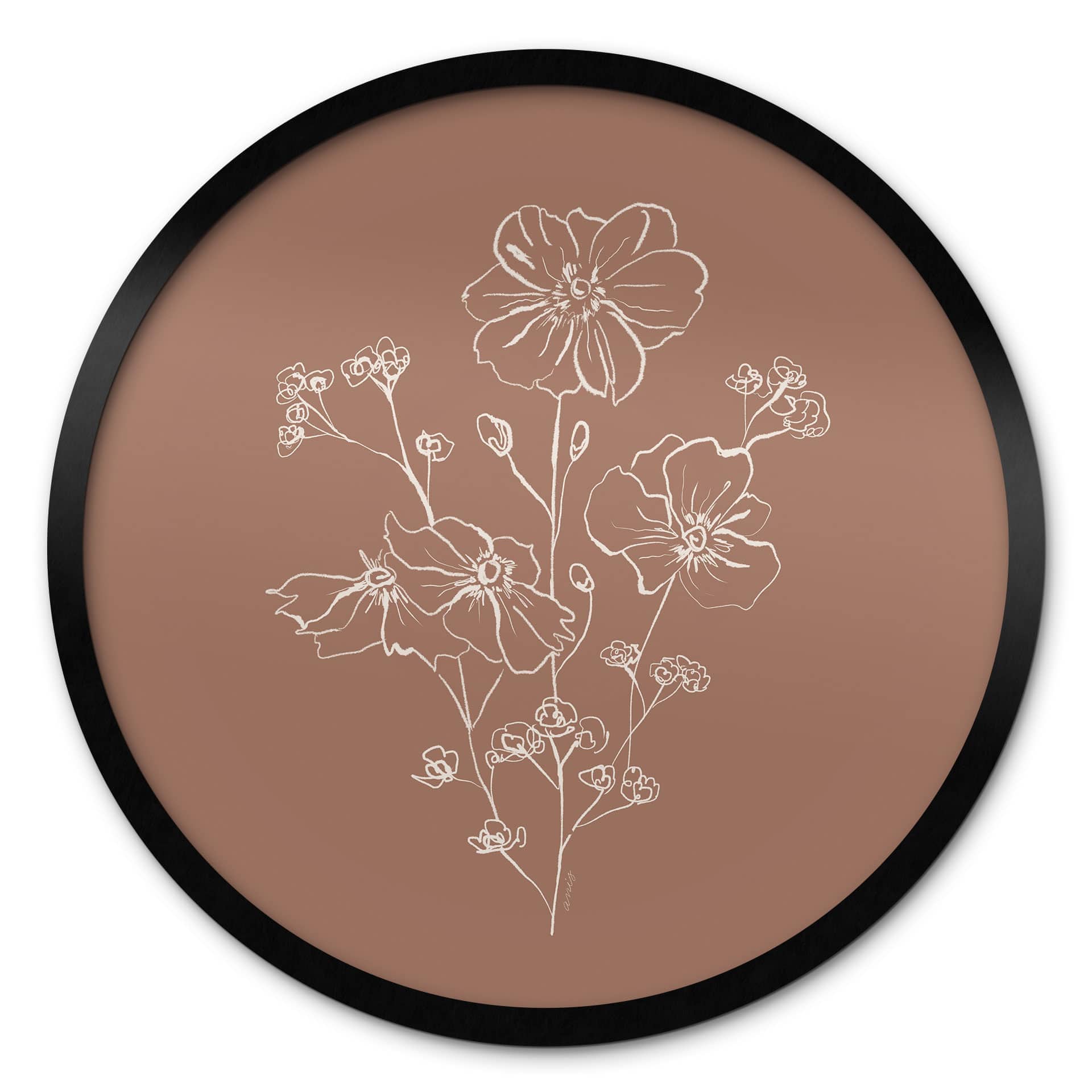 Poster Bouquet de roses sauvages Mousse Mocha - Illustration Anis - Rond