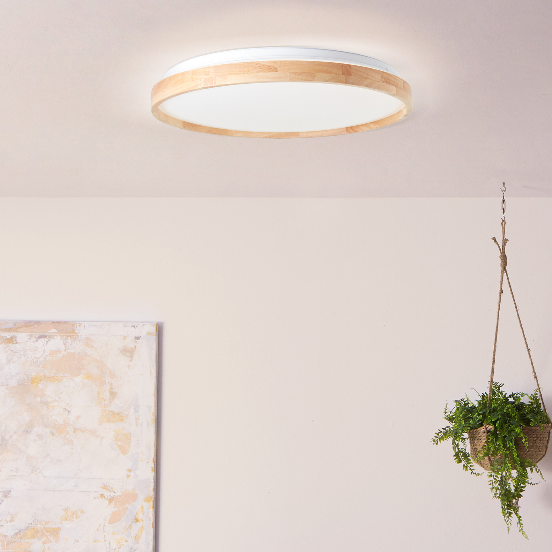 Deckenleuchte Alea, beige, Ø 49,5 cm, Holz Deckenlampe