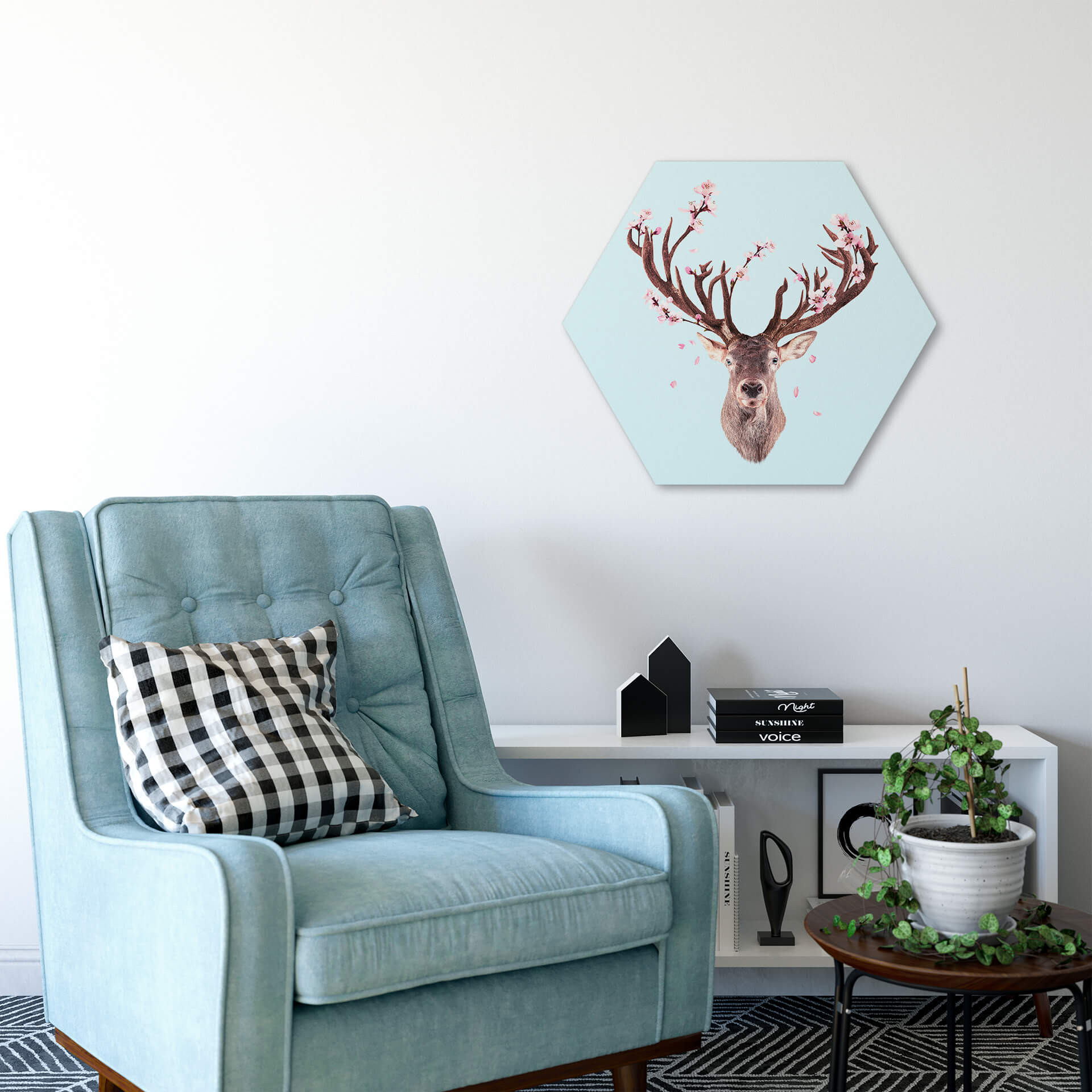 Hexagon Dibond Loose - Cherry Blossom Deer