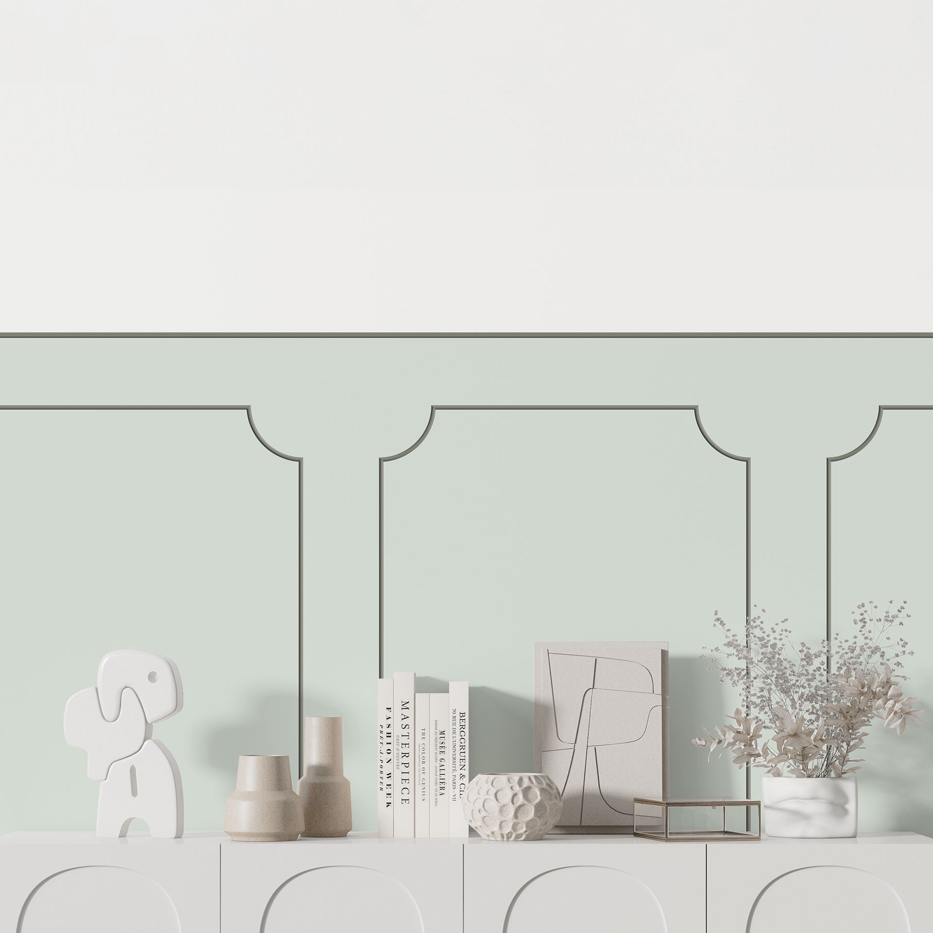 Wandpanelen Wandbekleding mint-pastel met sierbiesoptiek