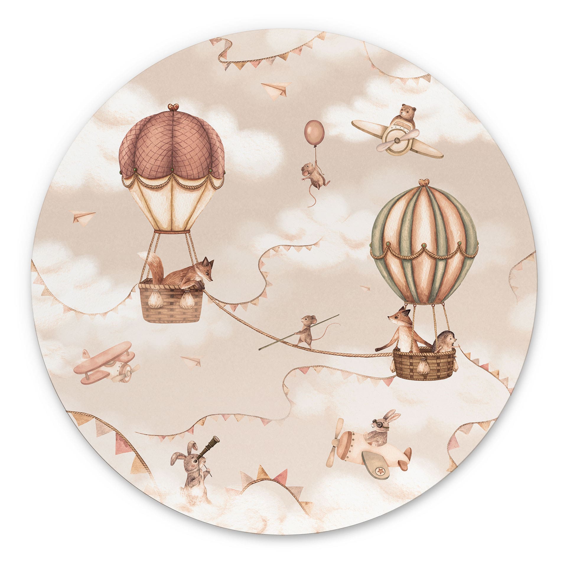 Billede Dyreeventyr med Luftballon - Oliver Robins - Alu-Dibond - Rund