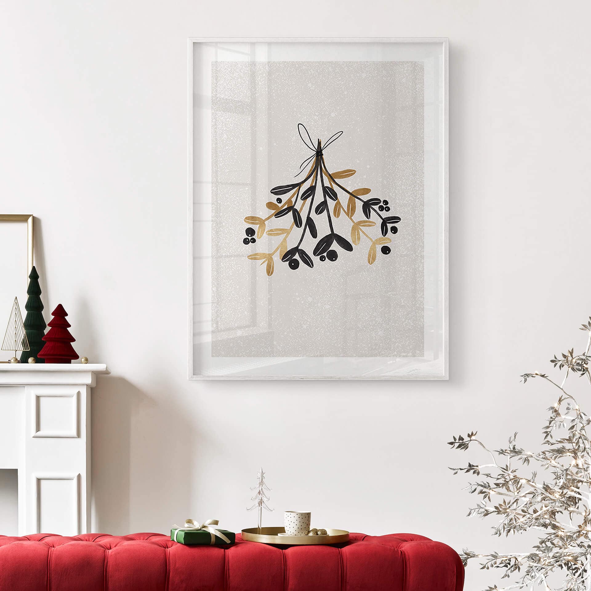 Plakat świąteczny - jemioła w czerni i złocie - Orara Studio