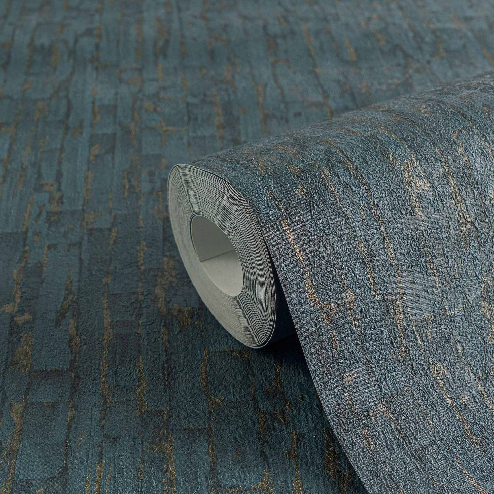 Structuurbehang met 3D effect blauw bruin - Vliesbehang modern