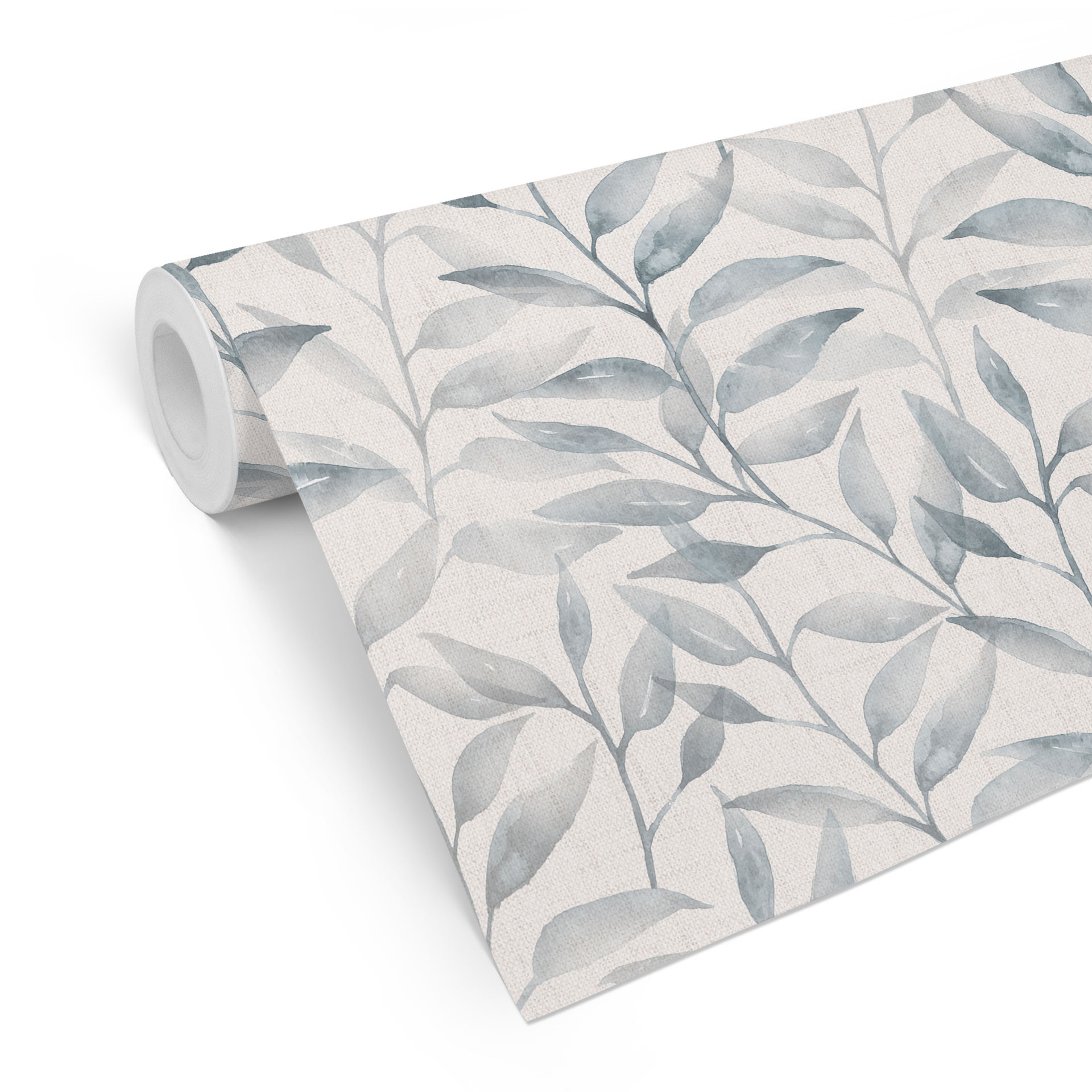 Delicaat Patroonbehang met aquarelbladeren - Zacht Grijs - Bloomery Decor