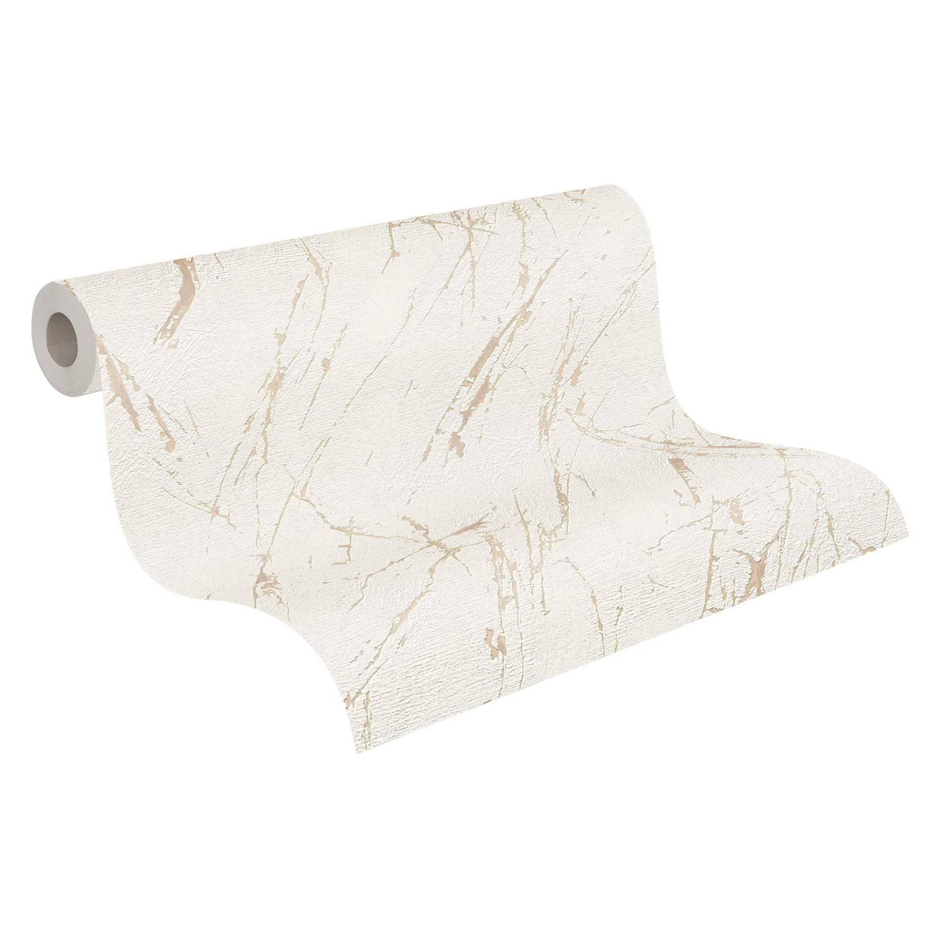 marmer look behang wit champagne kleuren met metallic effect