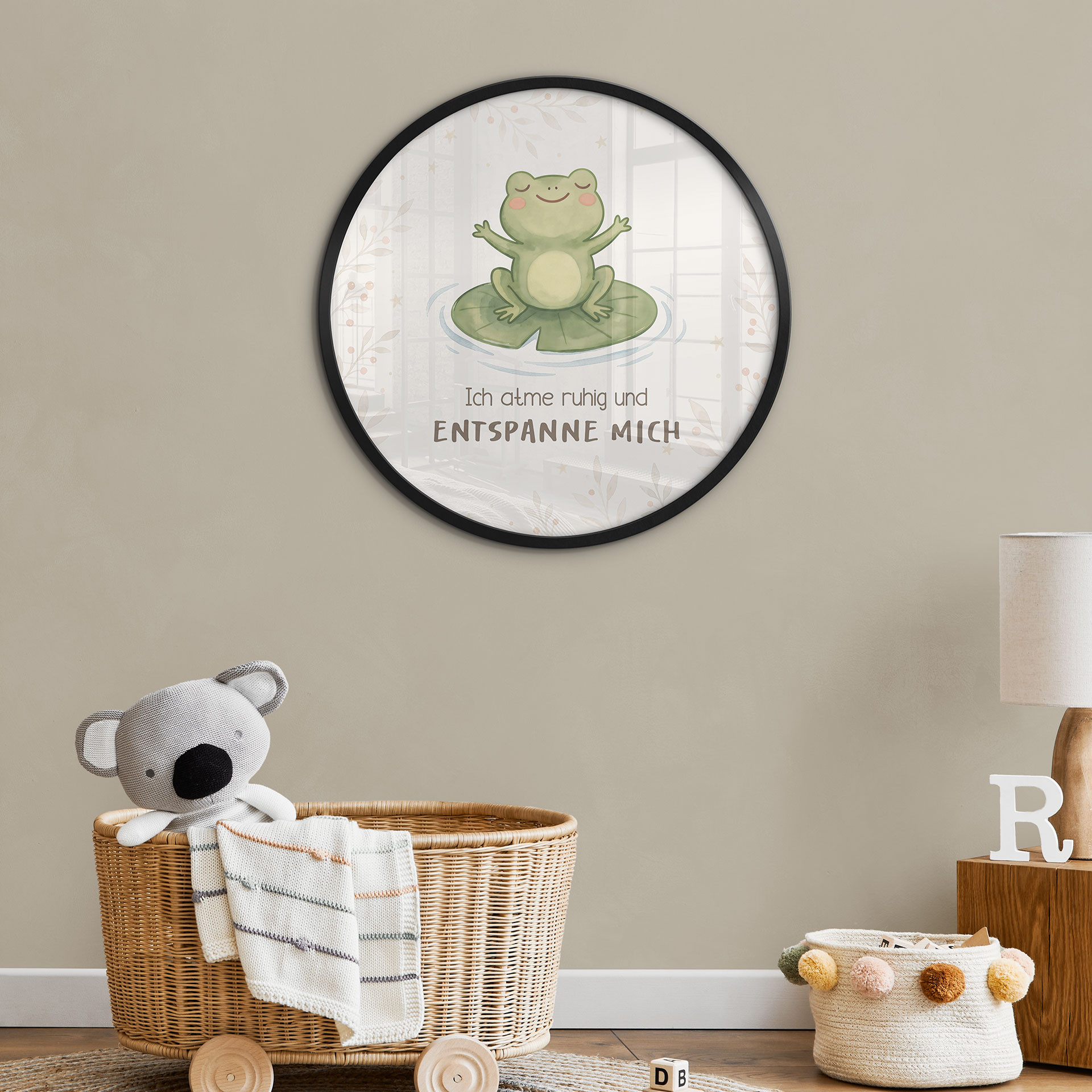 Rundes Kinder-Poster mit Frosch - 'Ich atme ruhig'