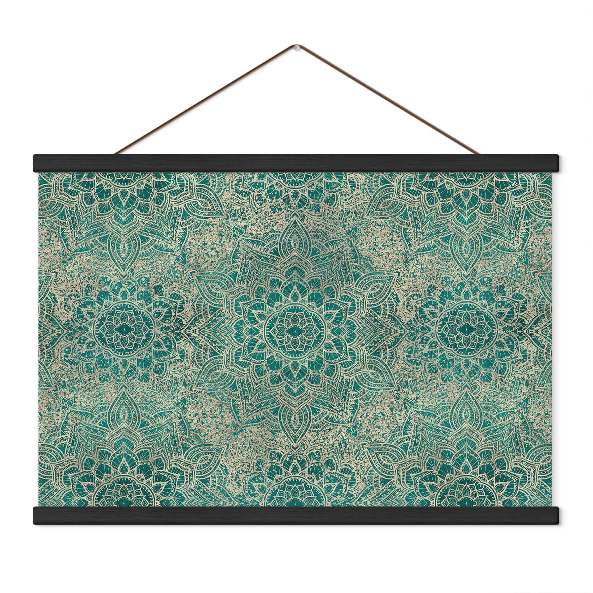 Obraz tkaniny Mandala boho złoto-turkus - Bloomery Decor