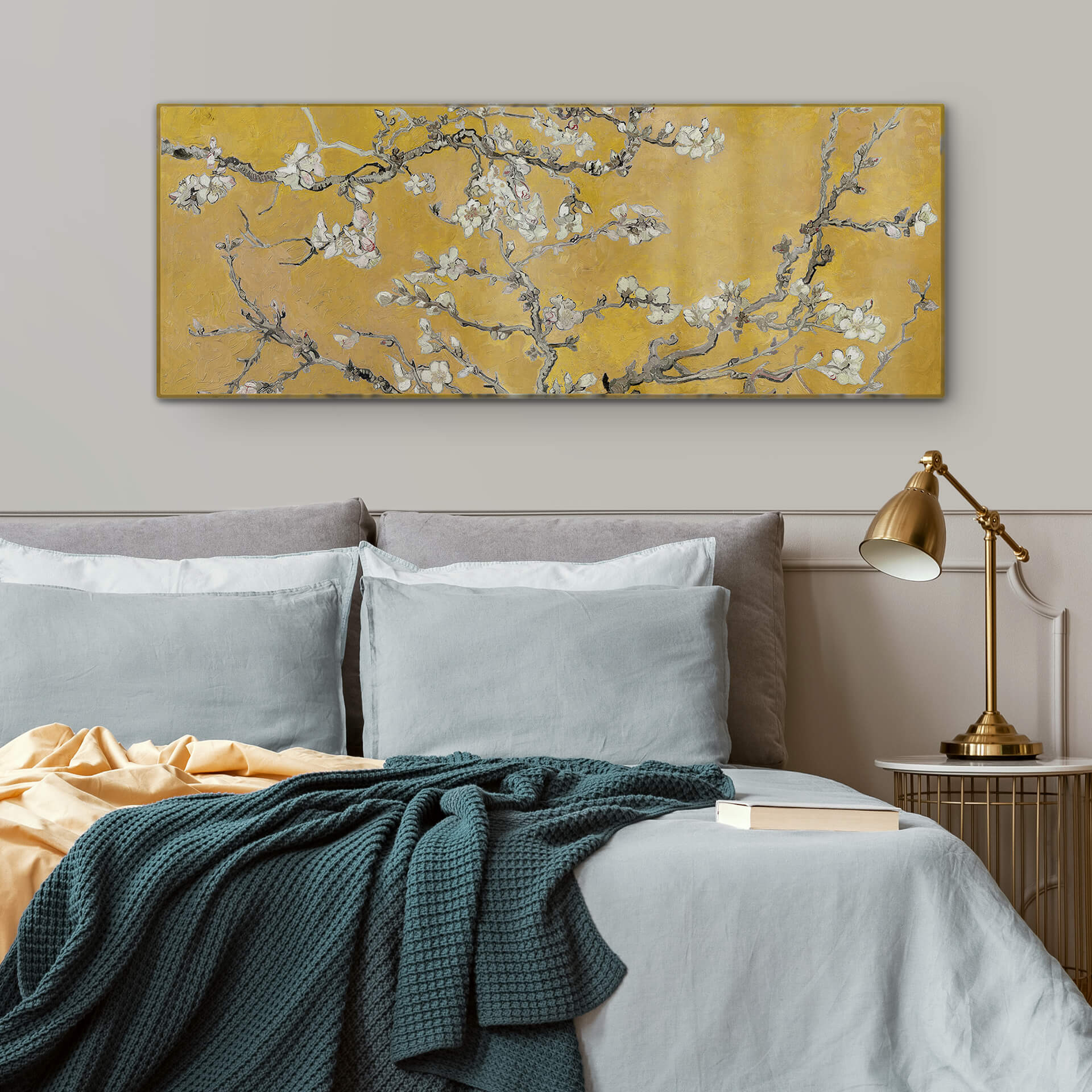 Glasbild van Gogh - Mandelblüte Ocker - Panorama