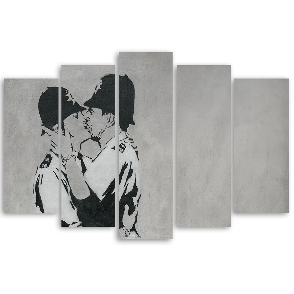 5 stykke lærredstryk, Banksy Kissing Policemen