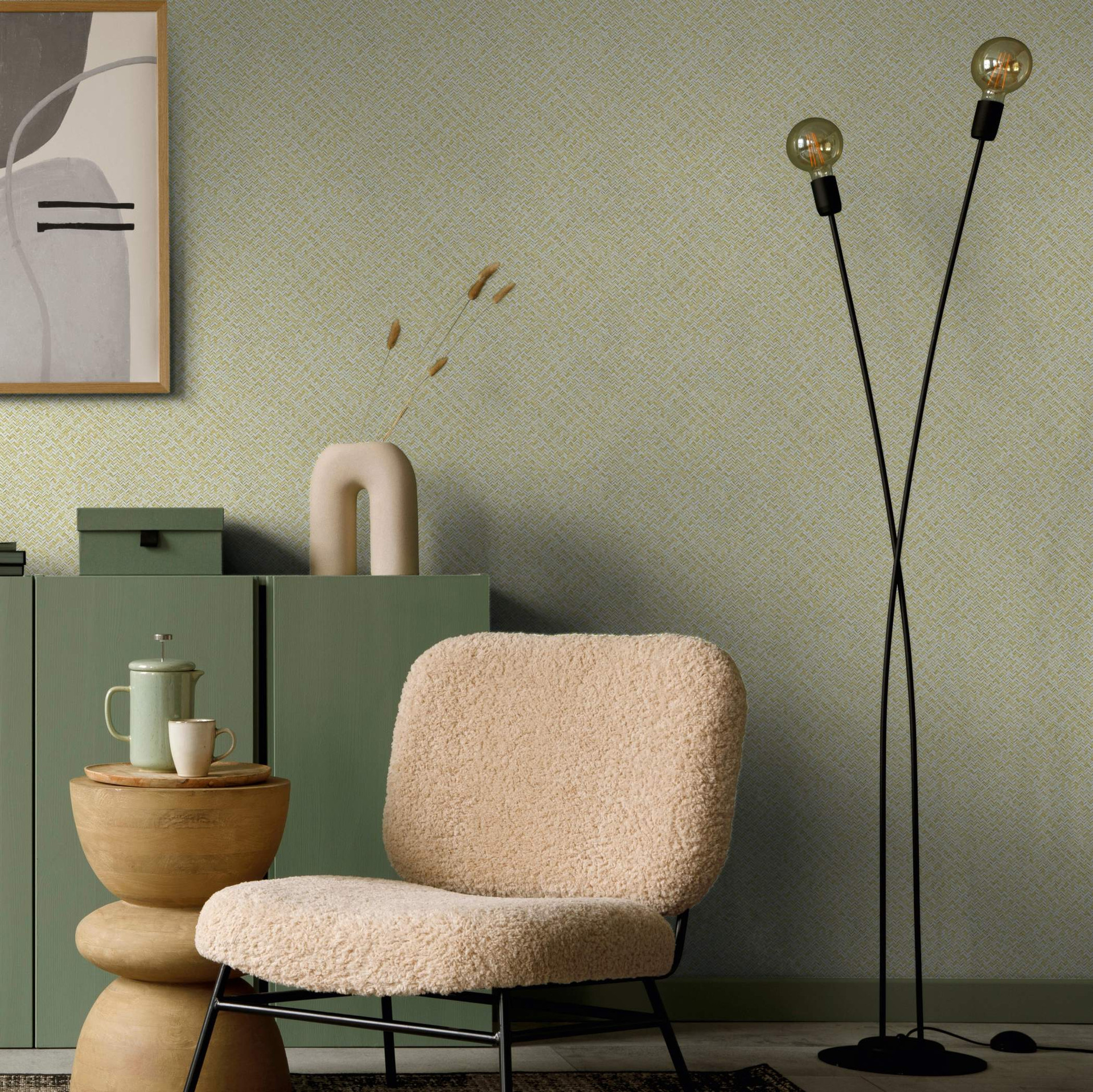 grafisch behang, vliesbehang Flora beige