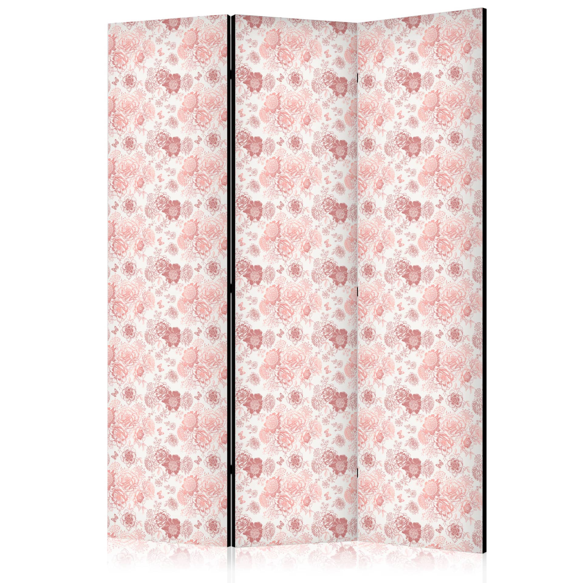 Paravent, Raumteiler freistehend, Trennwand - Pink Blossoming - Warm Floral White