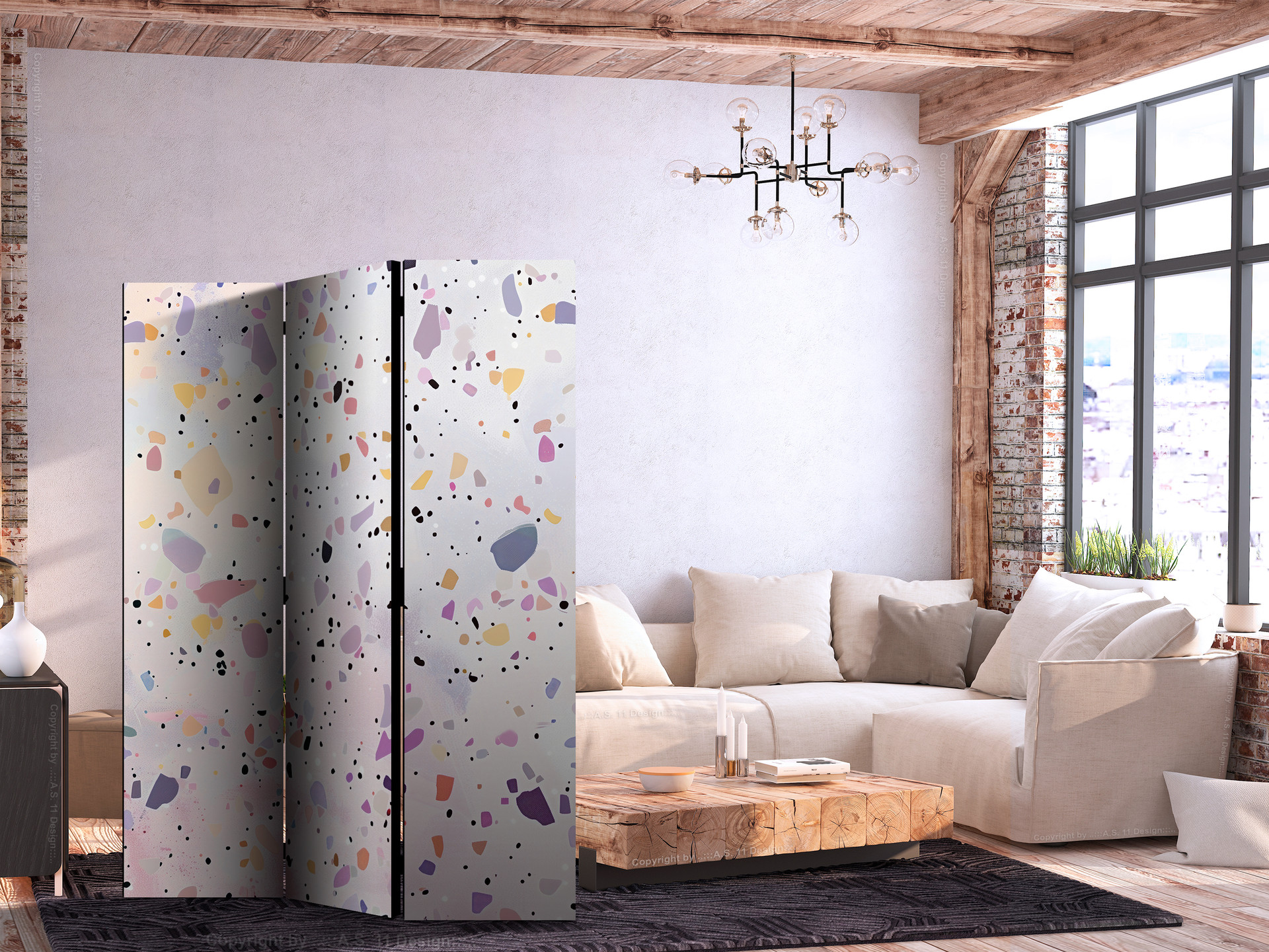Paravent, Raumteiler freistehend, Trennwand - Terrazzo in Confetti Style - Violet-Pink - Colorful Pa