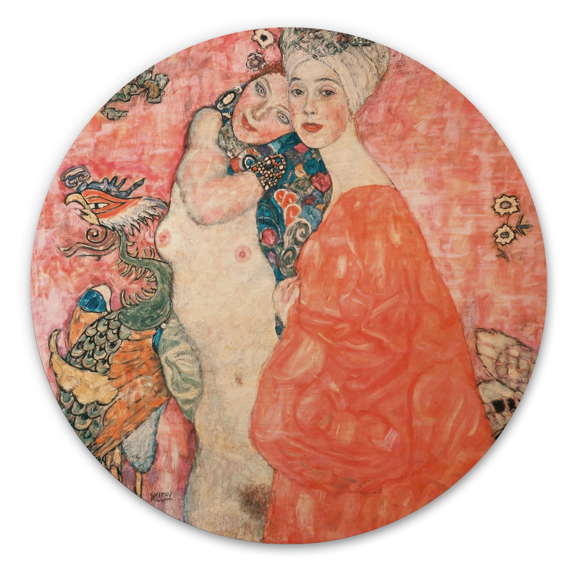 Obraz drewniany ze sztuką kobiecą - Klimt - Die Freundinnen - Okrągły