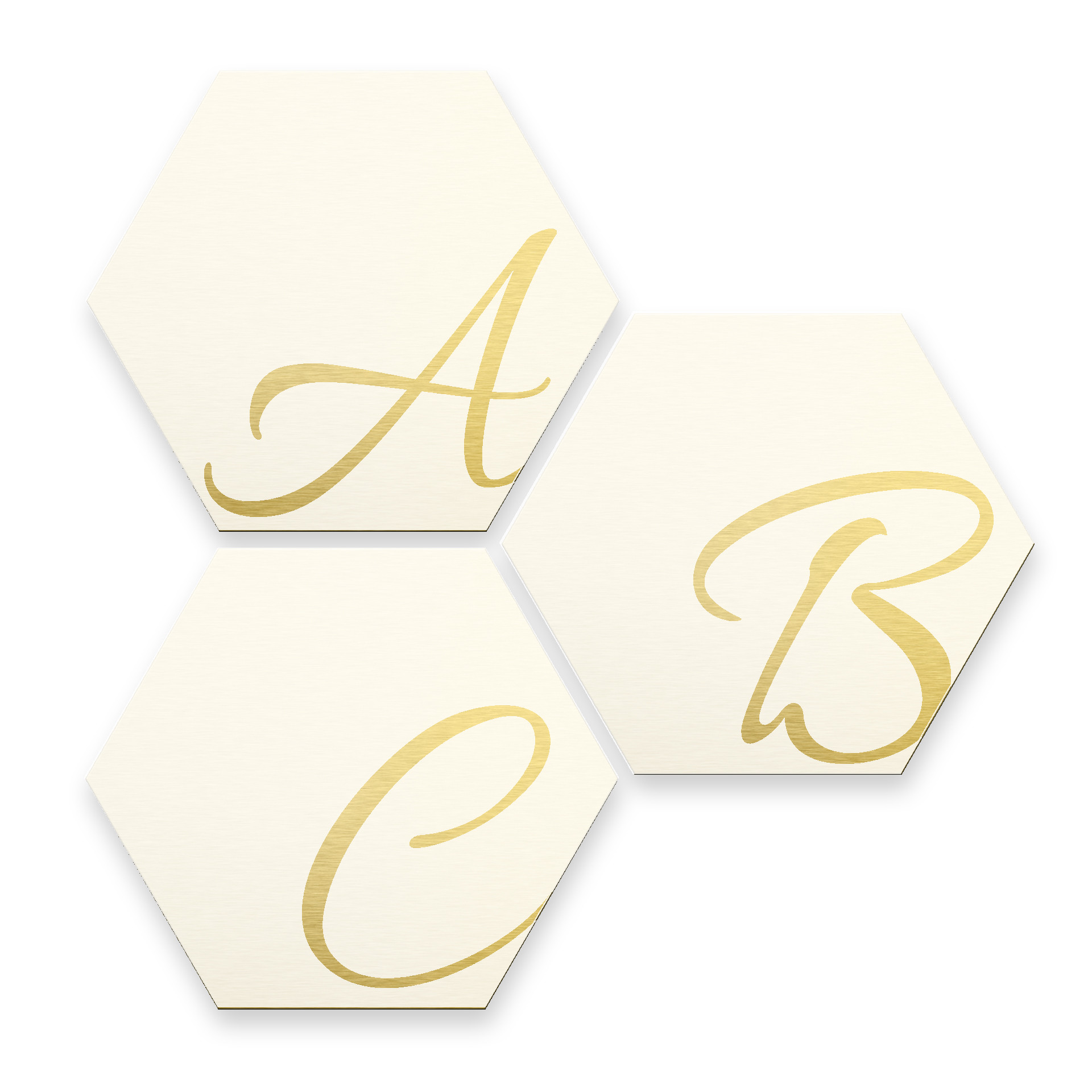 Hexagon bogstaver - Alu-dibond Guldeffekt, hvid
