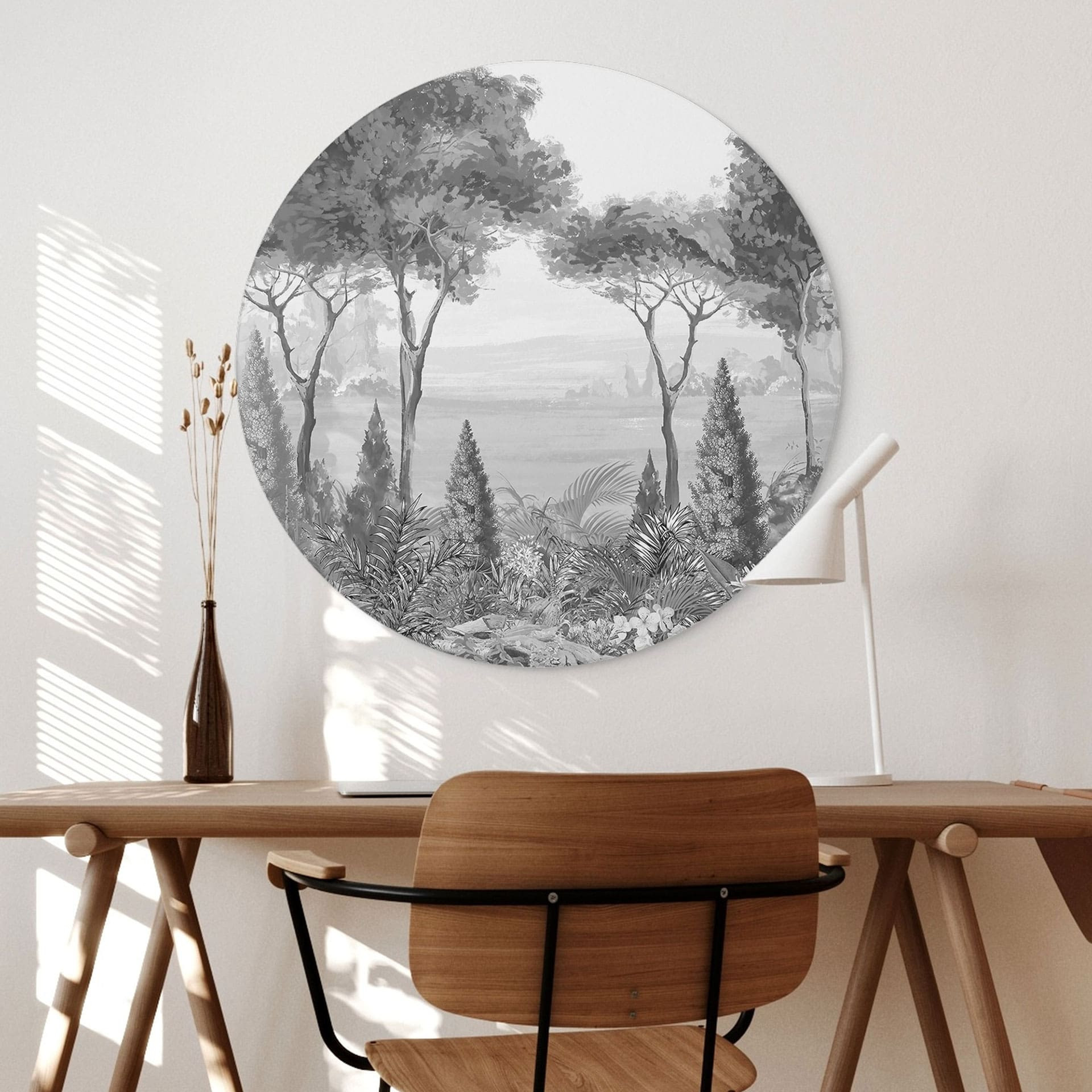 Wanddecoratie Idyllisch plantenlandschap - Ms Tiff - Aluminium dibond - Rond
