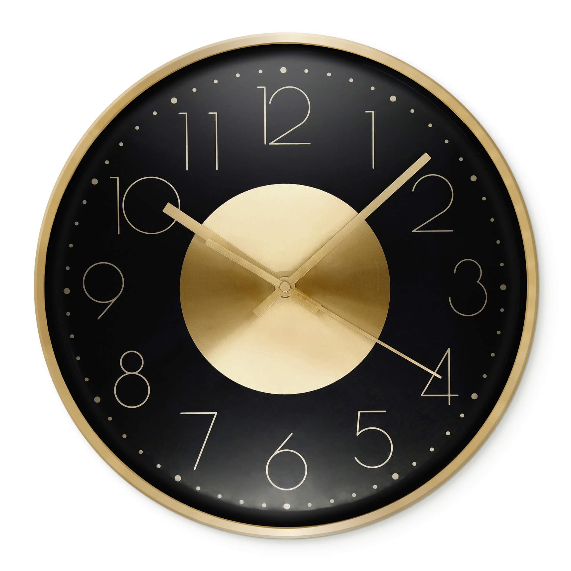 Moderne Wanduhr aus Aluminium, schwarz-gold | rund
