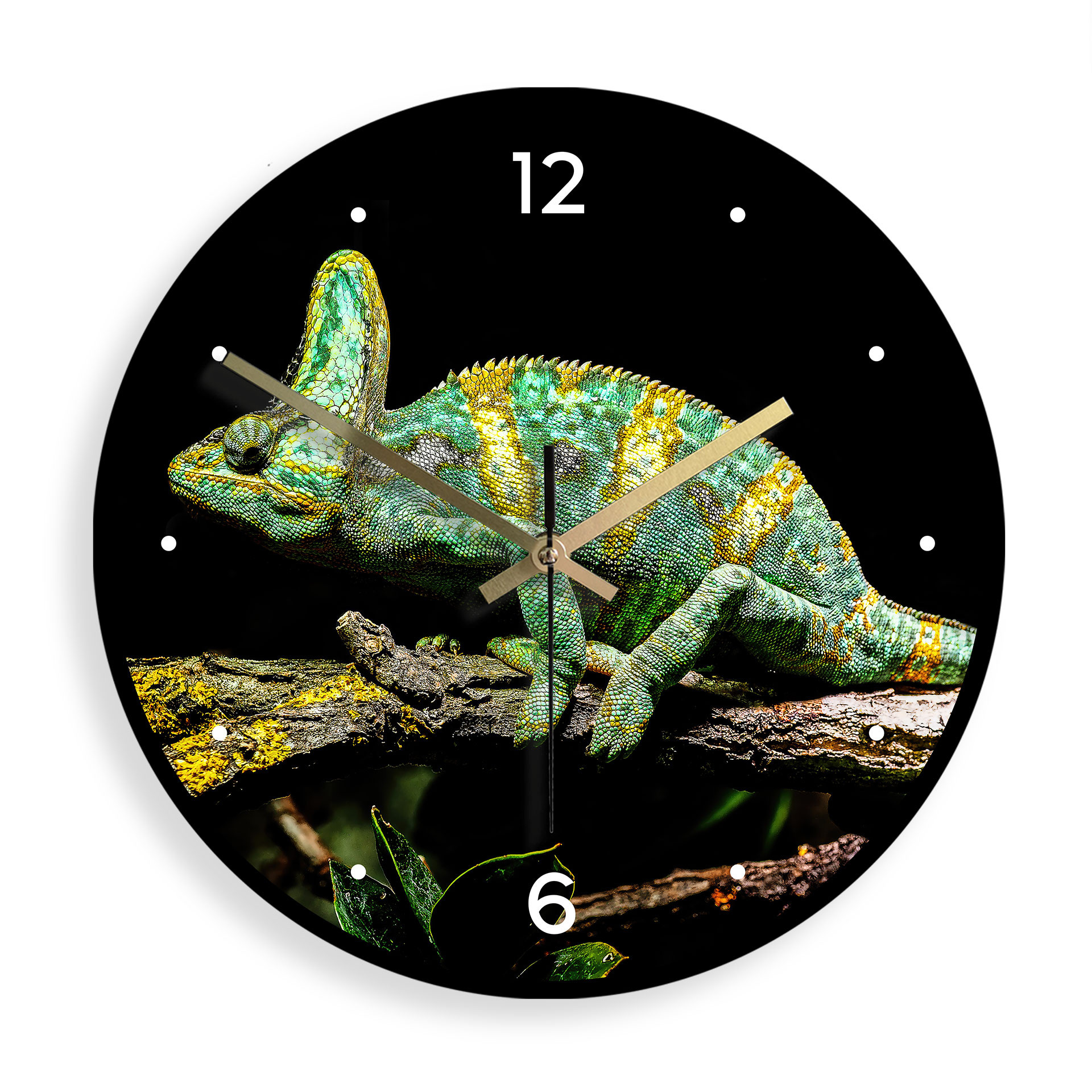 Wanduhr aus Glas - Chamäleon - Brown - Ø 30 cm