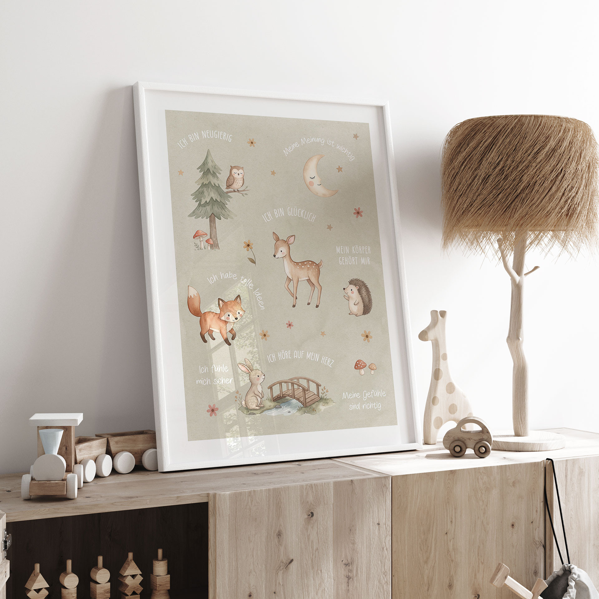 Kinder-Poster - Affirmationen Wald mit Fuchs, Reh und Igel