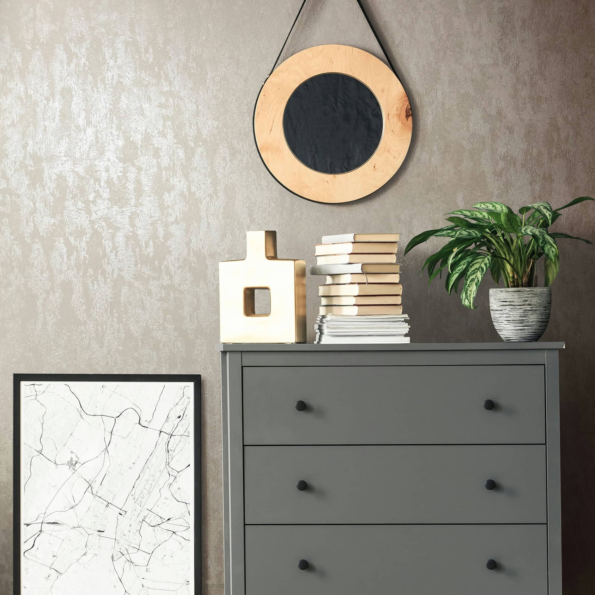 Vliesbehang met glans beige effen