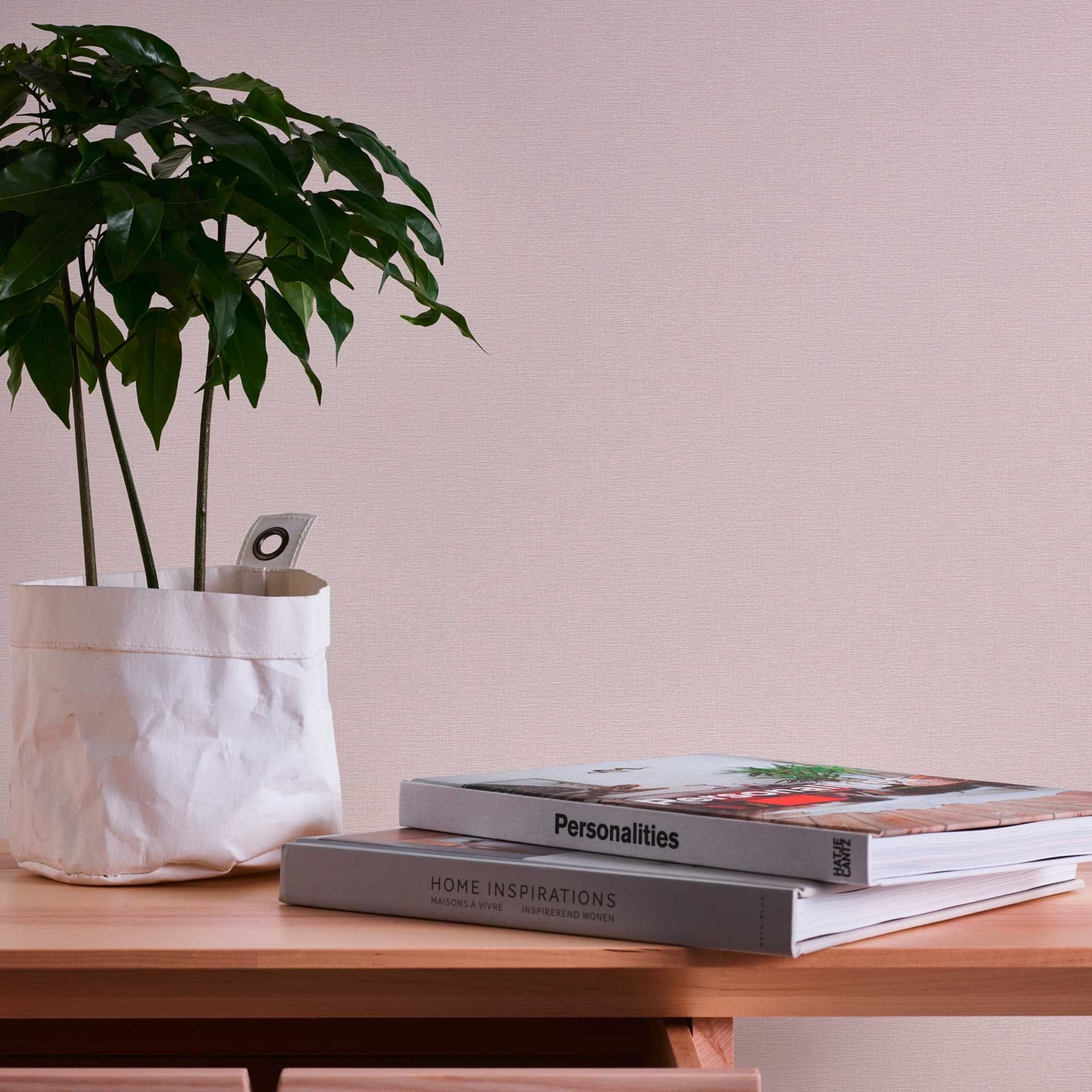 effen vliesbehang linnenlook roze - structuur vliesbehang