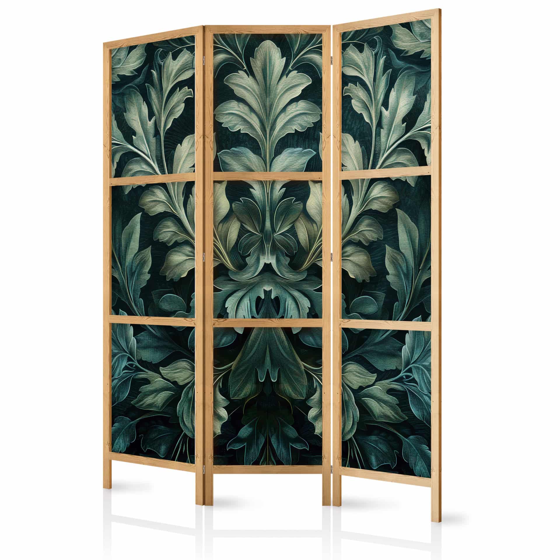 Japanischer Paravent, Raumteiler freistehend, Trennwand - Dark Green Victorian Leaves: Botanical Car