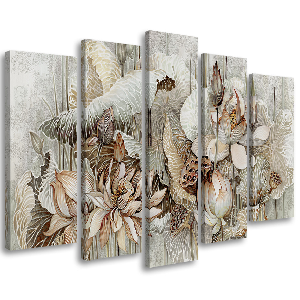 5 stykke lærredstryk, Saint Lotus-blomster