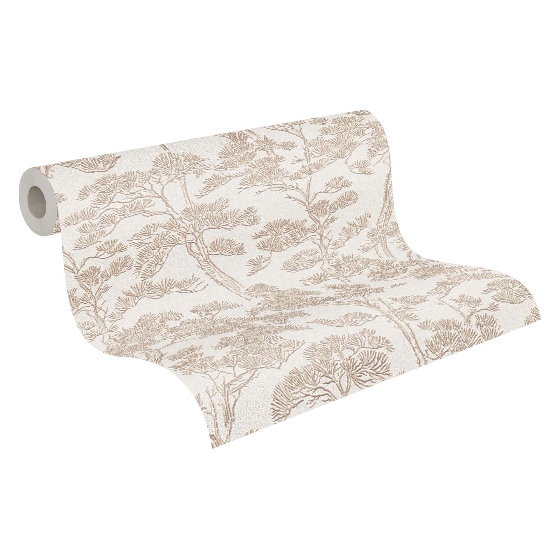 Vliesbehang Lin Zen Takken beige wit met takken aziatisch - bruine bomen bos behang takken