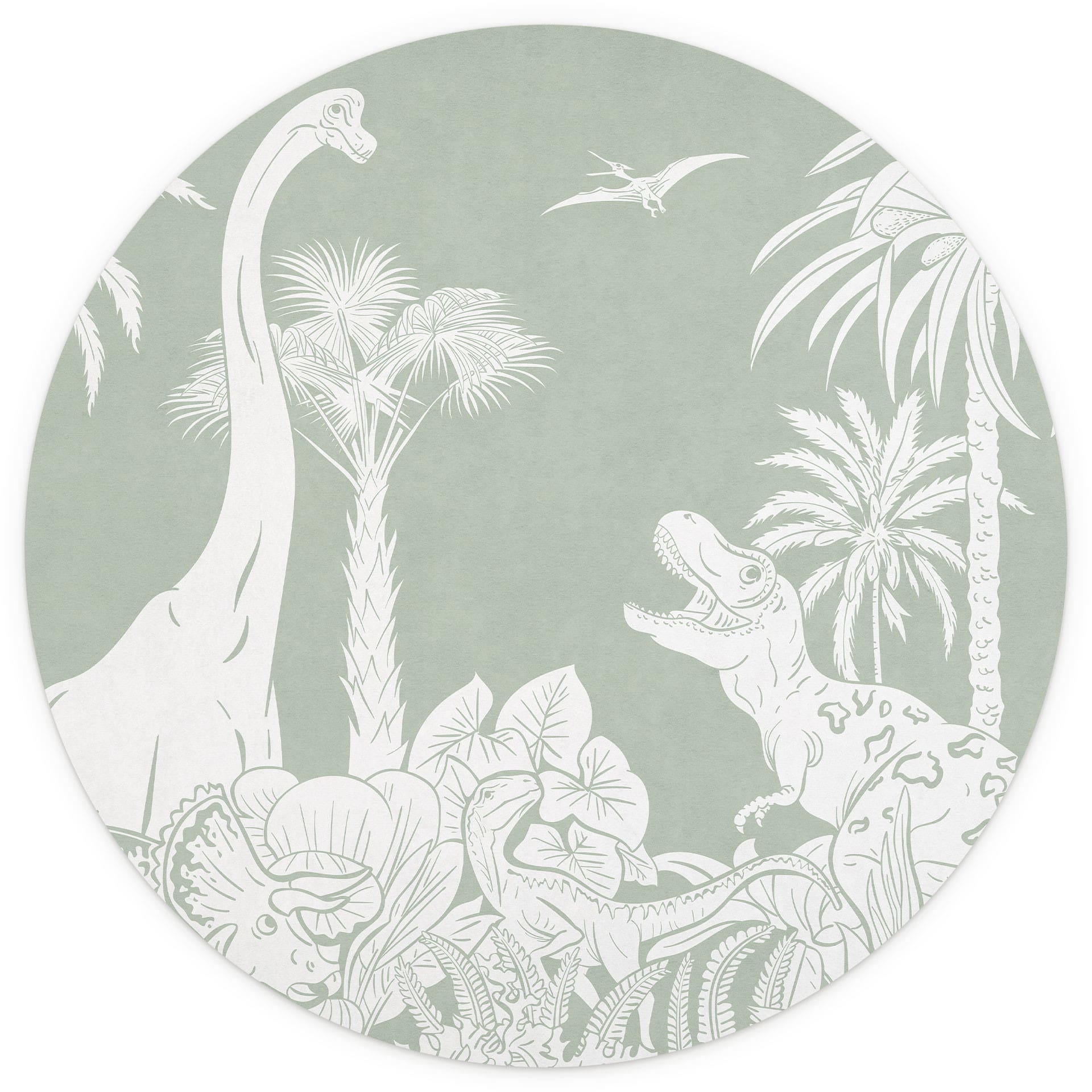 Groene Prehistorische Werelden - Fotobehang onder palmbomen - Kikki Belle - Rond - vliesbehang/zelfk
