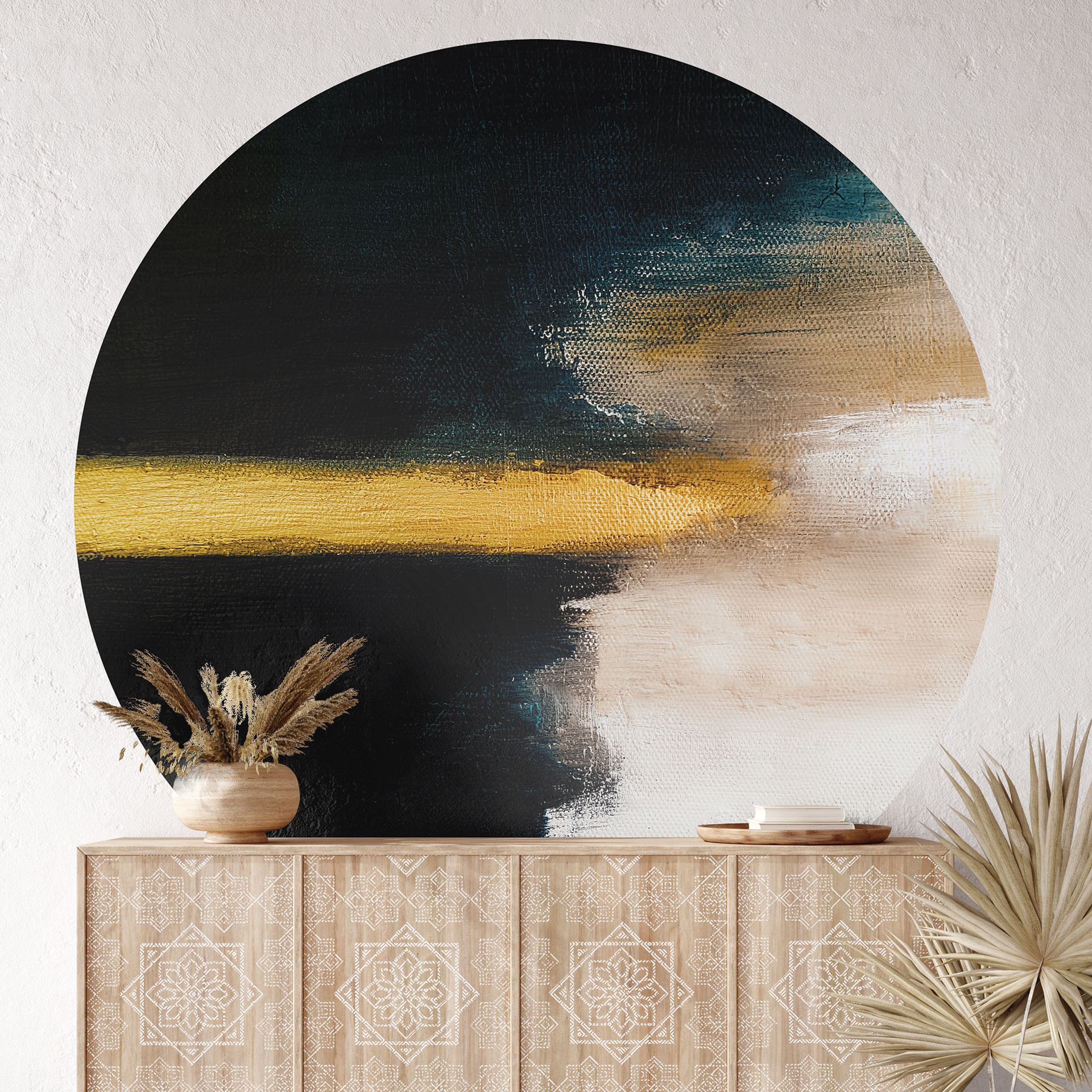 Behangcirkel Brush strokes gold and black - Haniff - vliesbehang/zelfklevend vliesbehang