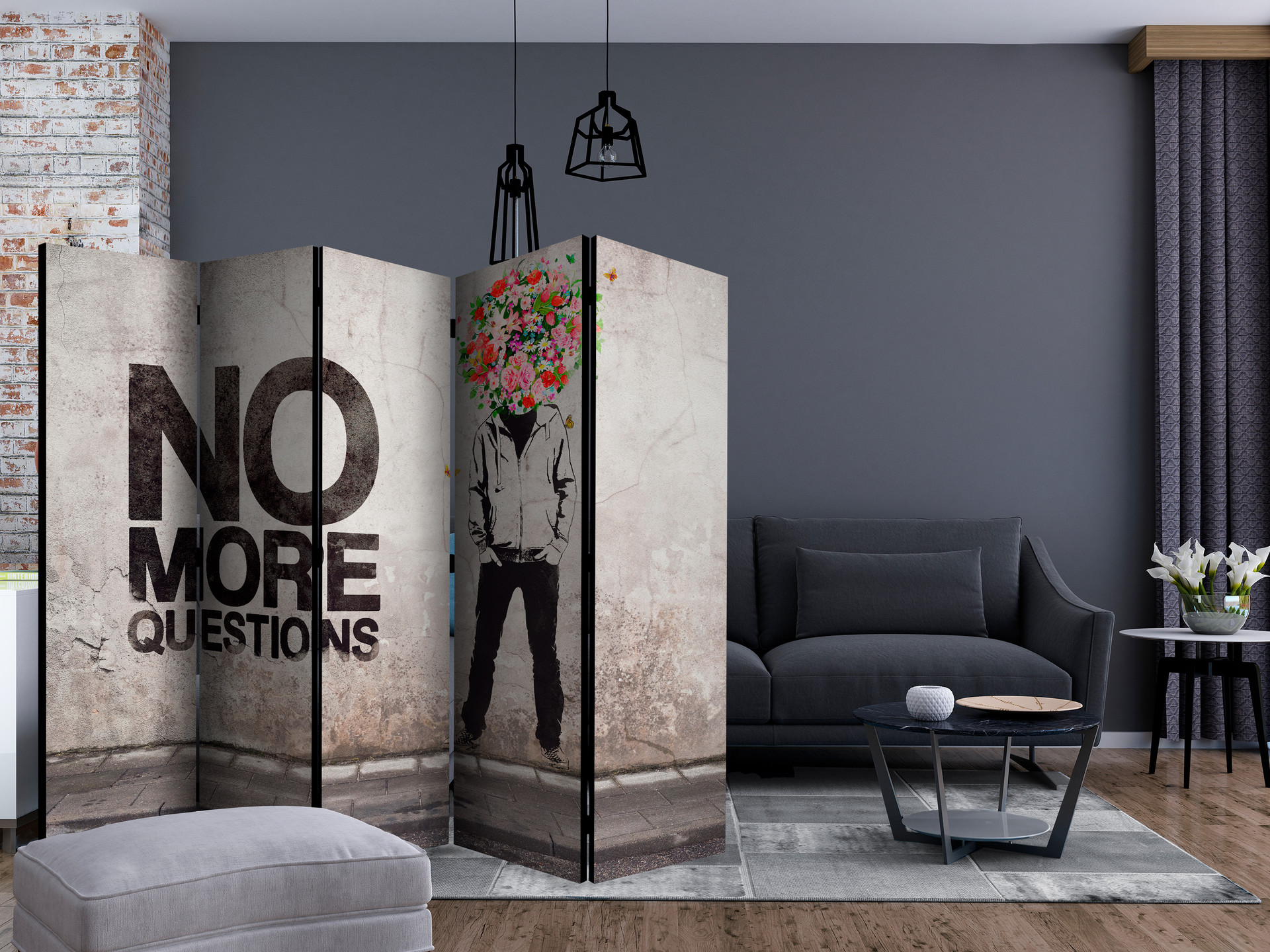 Screen room divider - Ikke flere spørgsmål , 5-delt - 225x172 cm