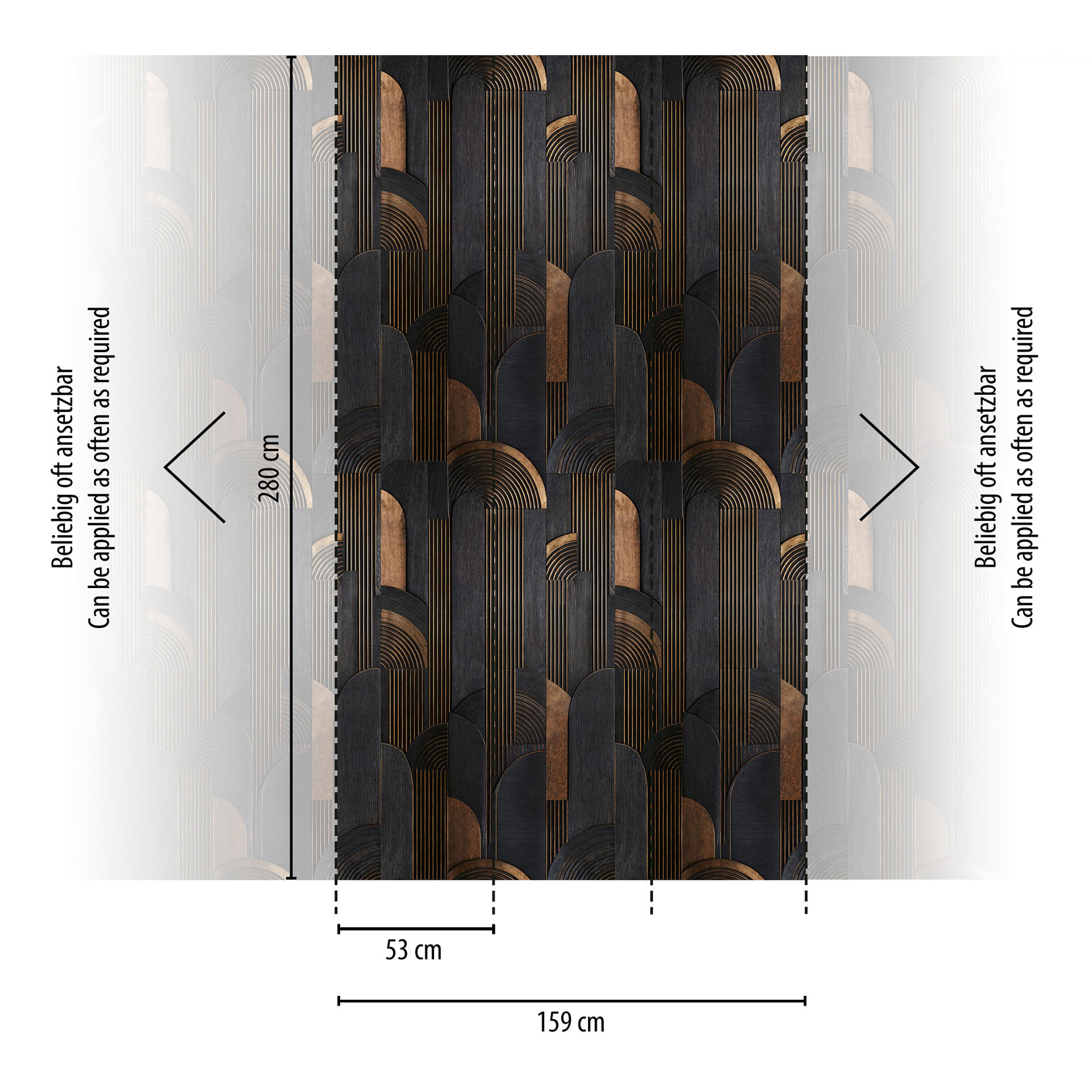 Vlies Fotobehang Art Deco bogen zwart bruin beige mat uitschuifbaar 1,59 x 2,80 m Wanddecoratie