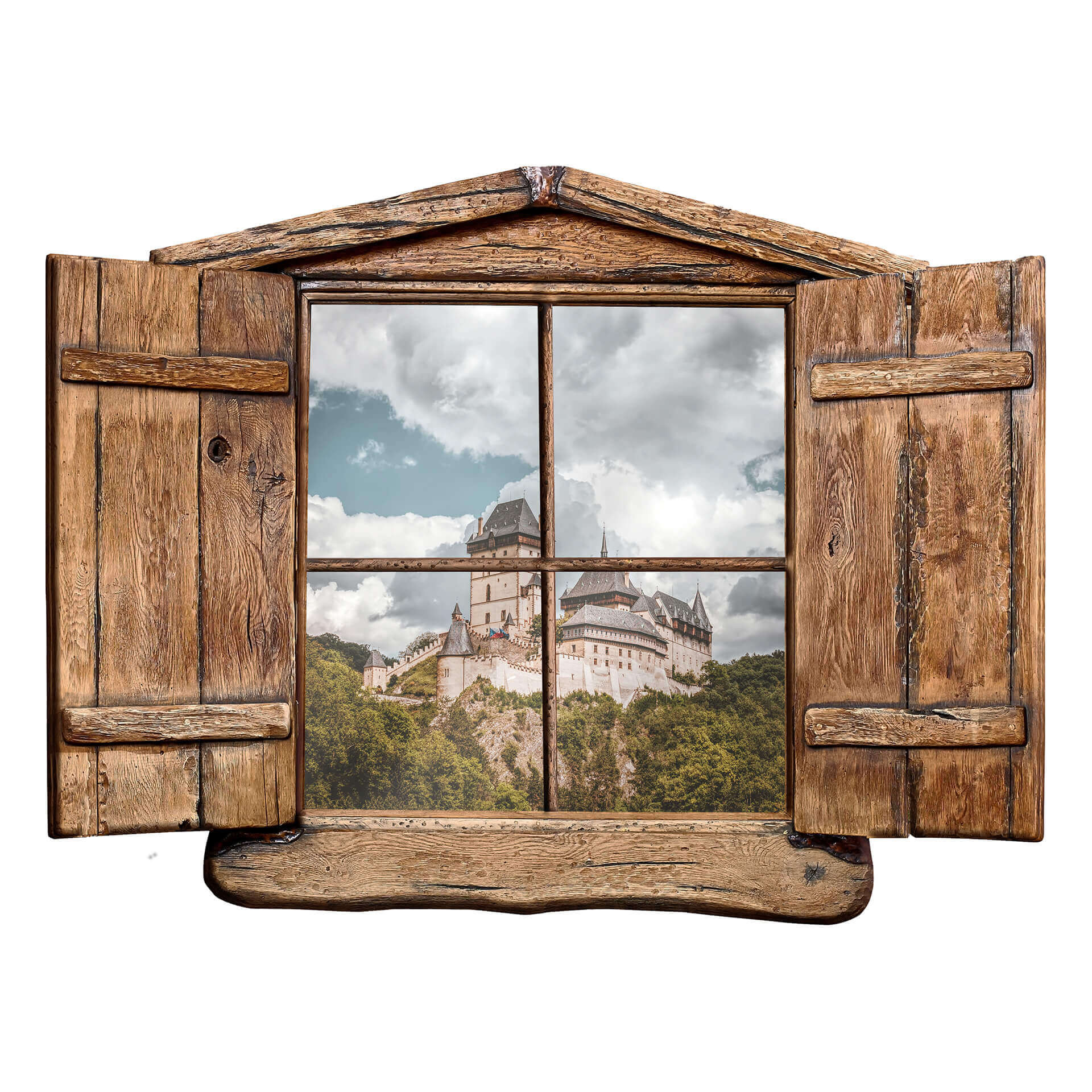 3D Wallsticker trævindue - Karlstein Slot