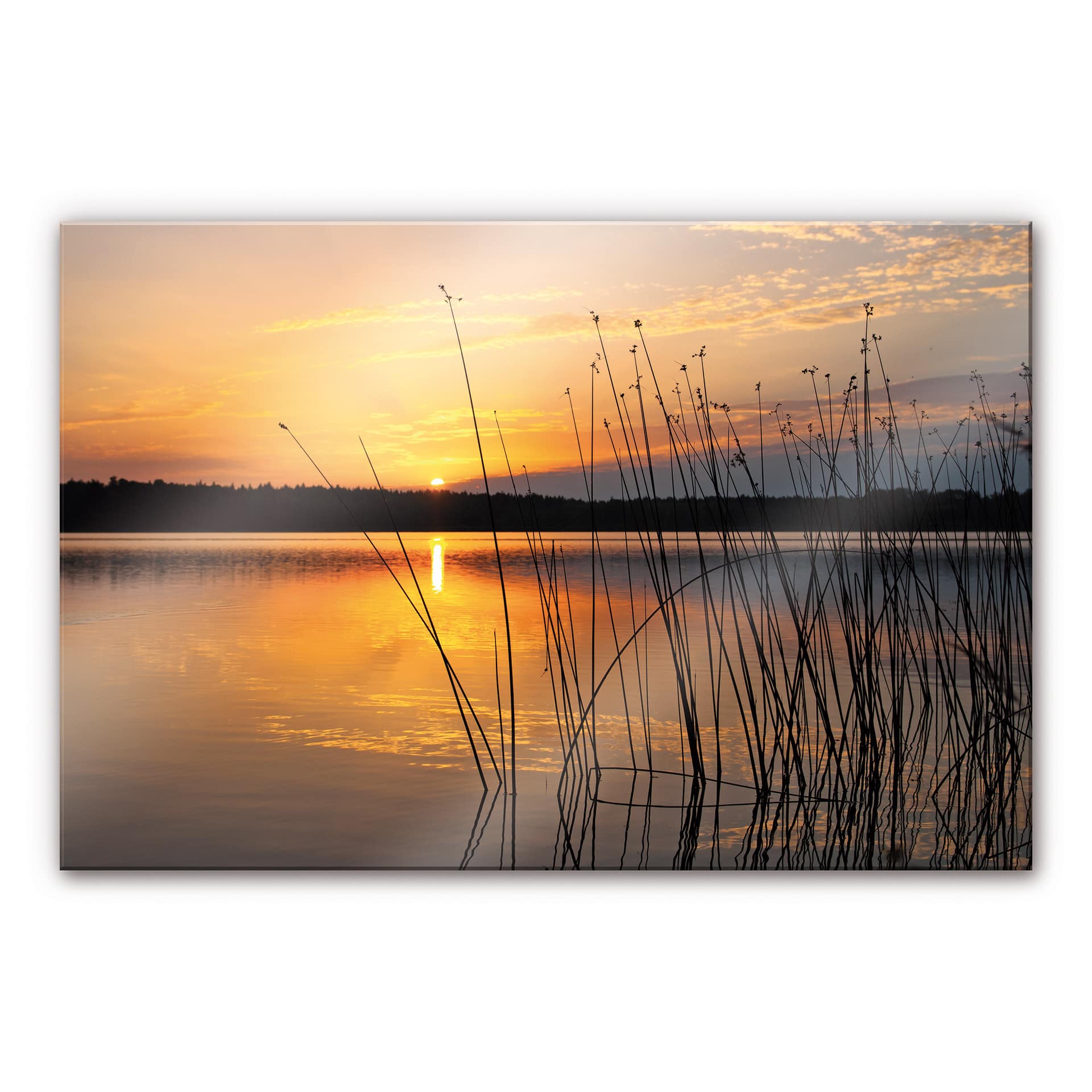 Tableau en verre acrylique - Coucher de soleil sur le lac