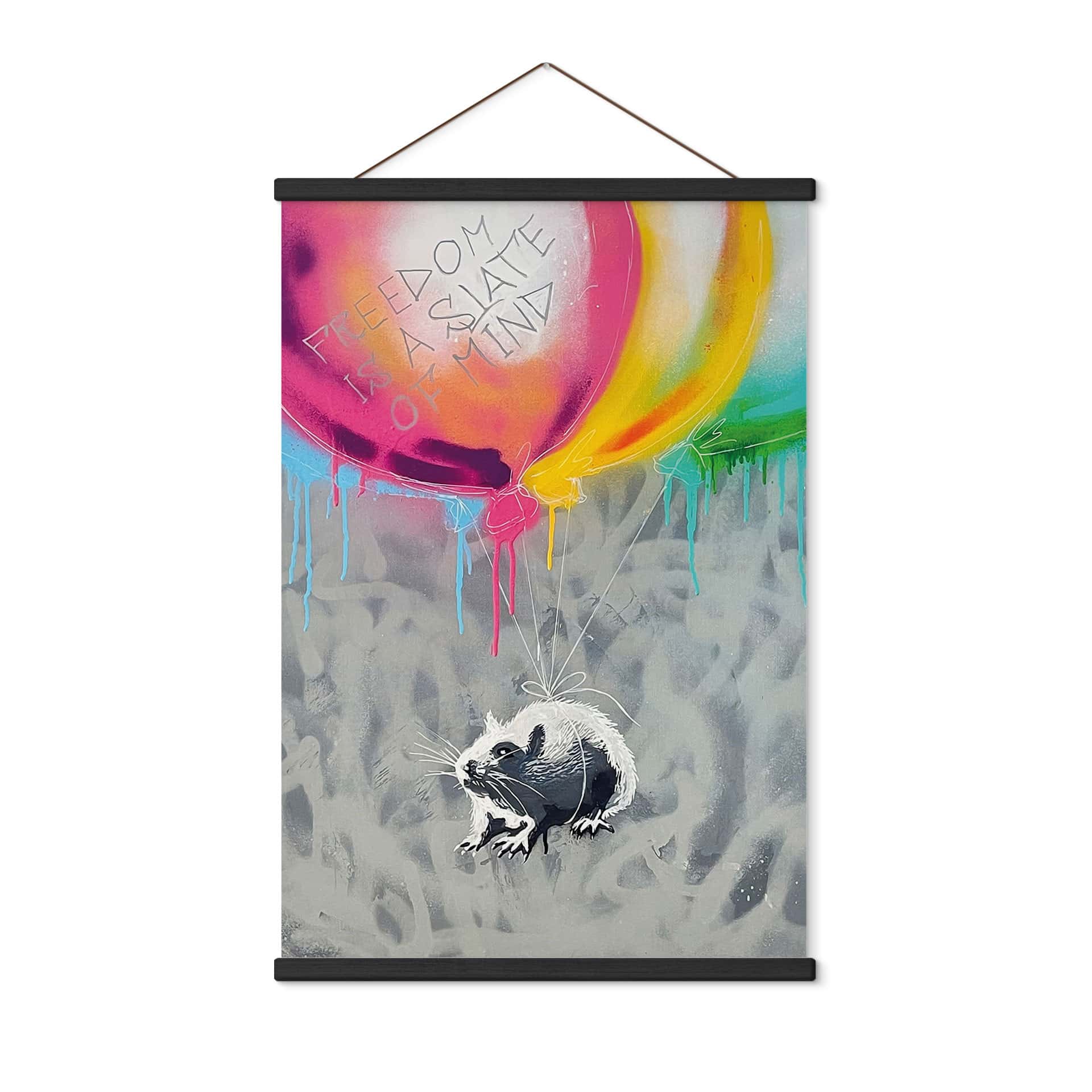 Affiche textile Rat Street Art Ballons Freedom - Habib