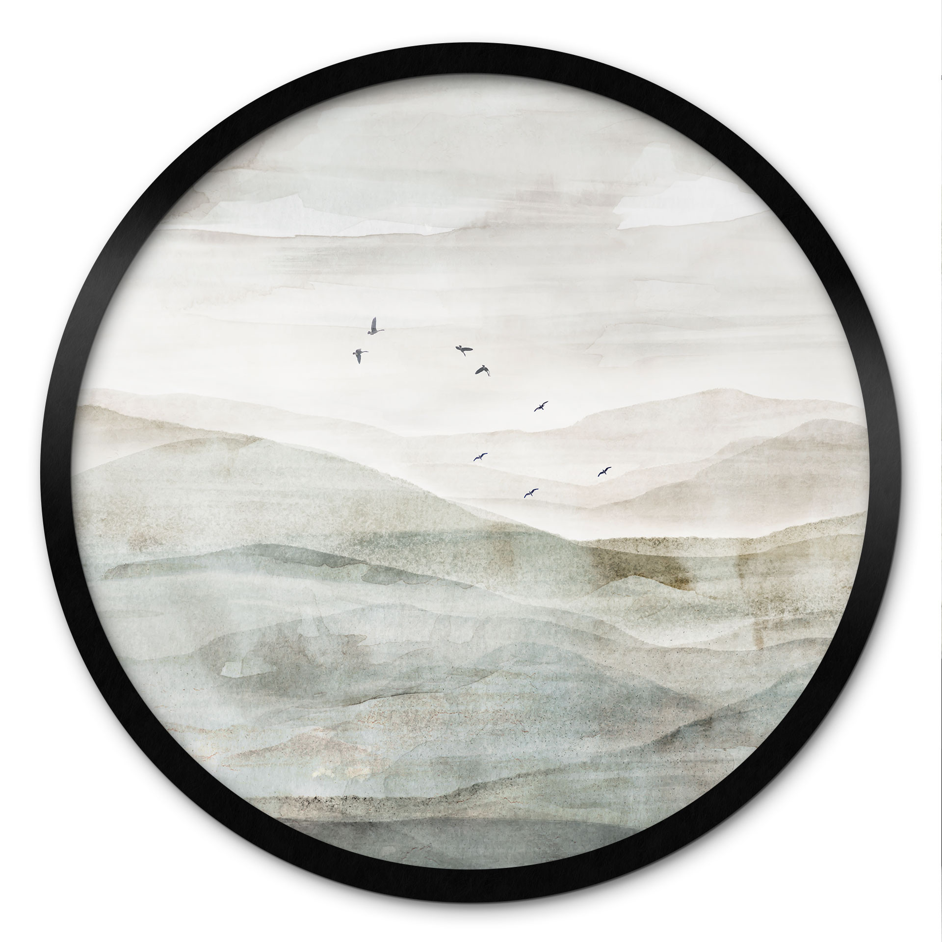 Poster Neblige Berglandschaft Aquarell - Ms Tiff - Rund