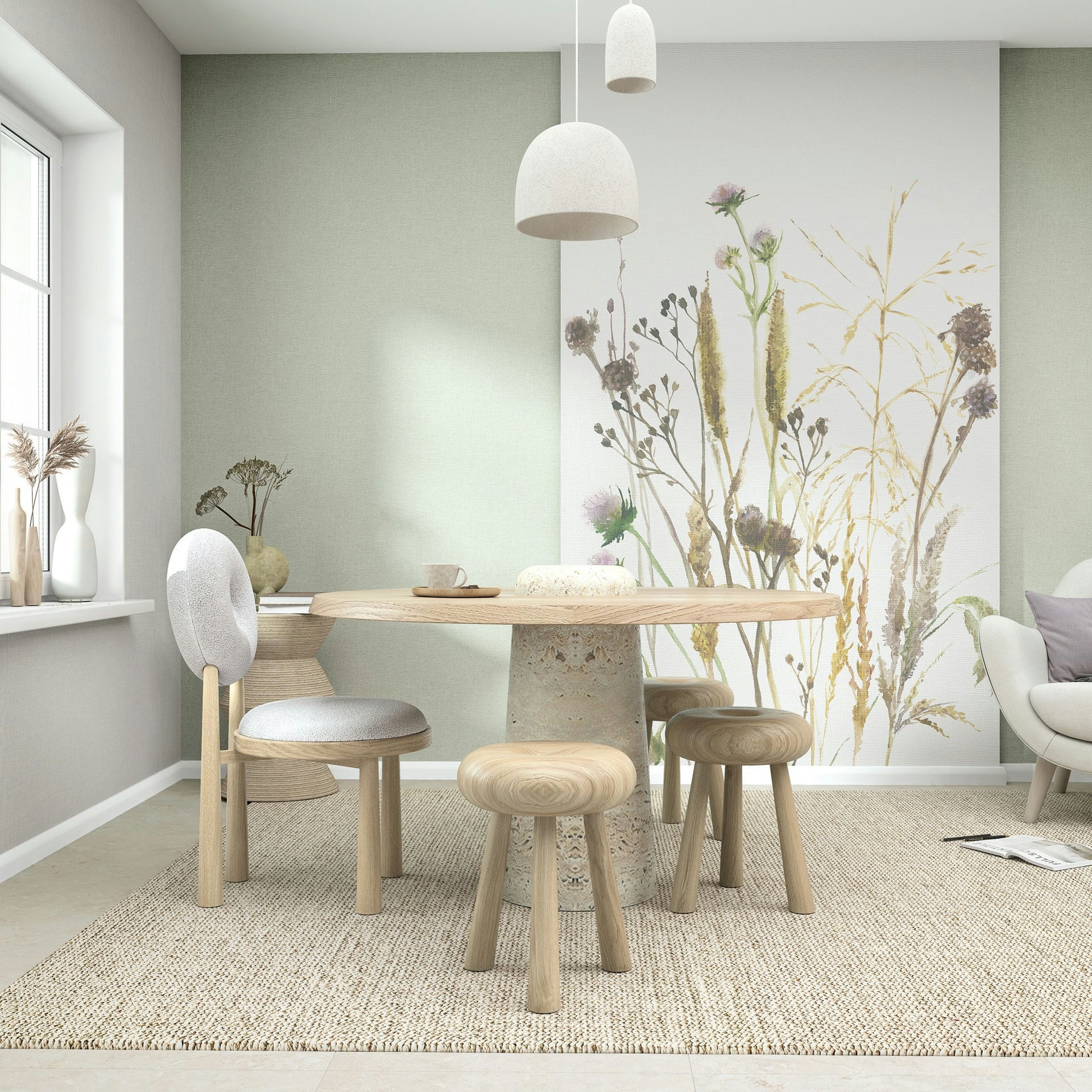 Vliesbehang, structuur effen modern mat in groen
