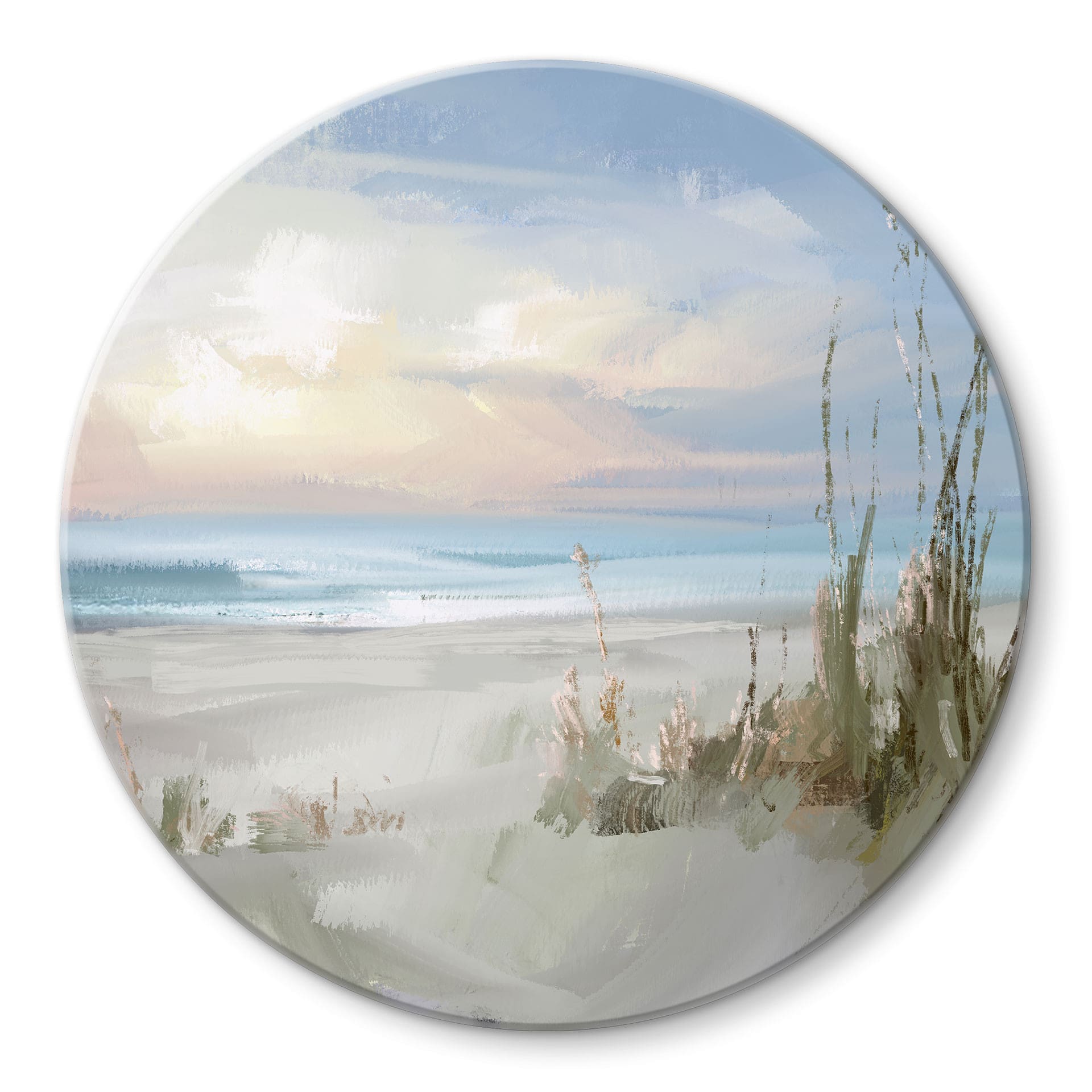 Glasschilderij Rustig strand in pastelkleuren - Cheney - Rond
