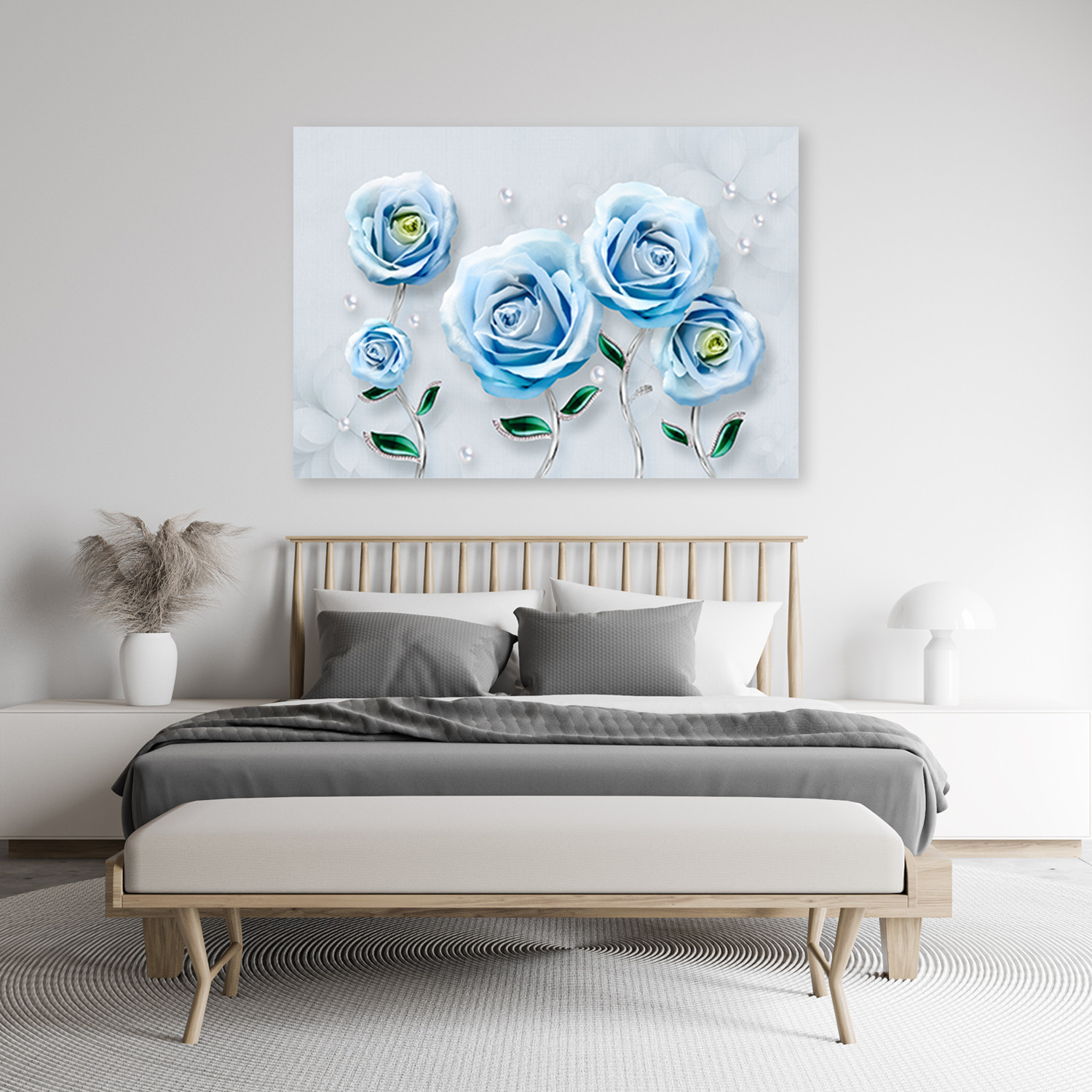 Canvasbillede, Blå 3D rosenblomst
