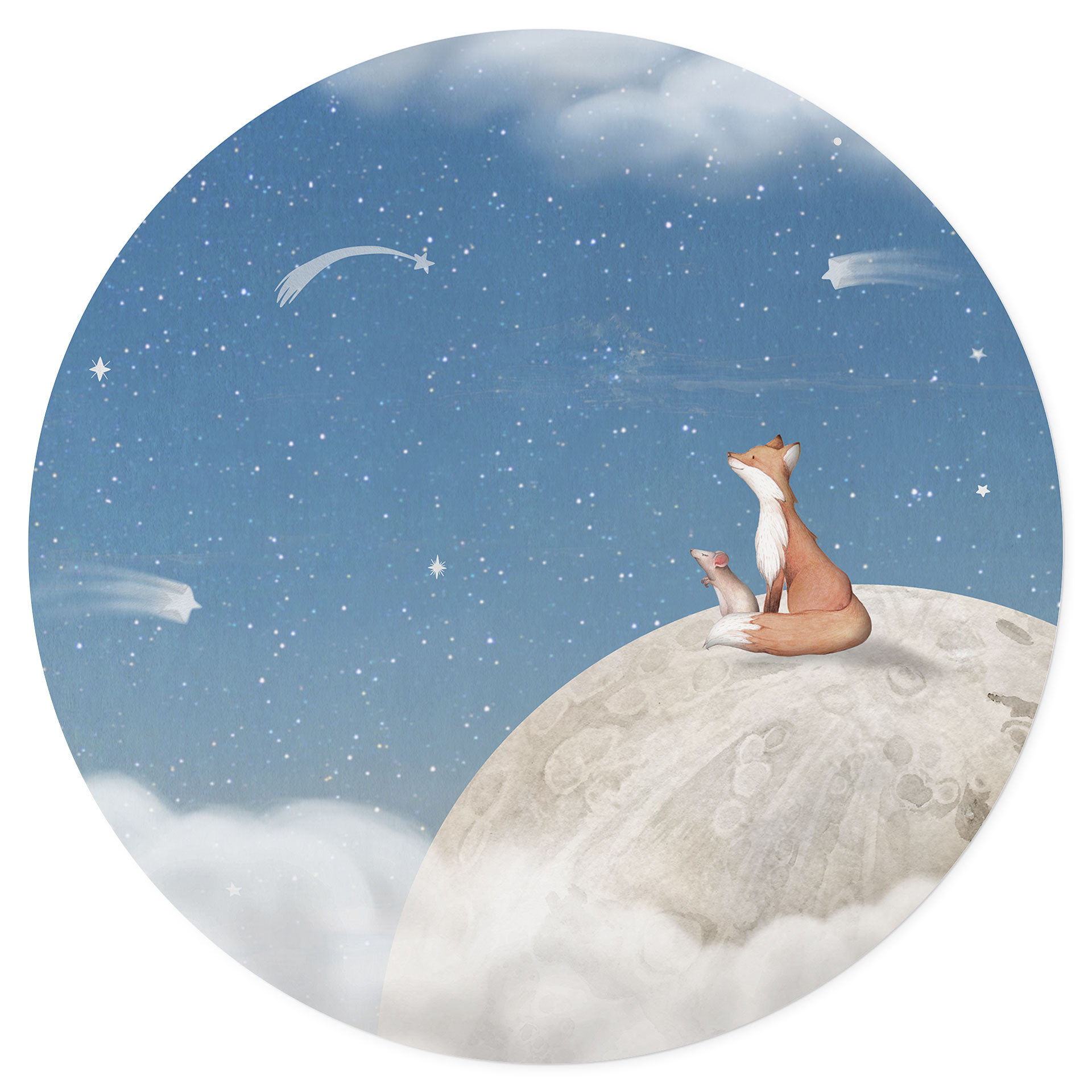 Wandtattoo Fuchs auf dem Mond mit Sternschnuppen - Oliver Robins - Rund