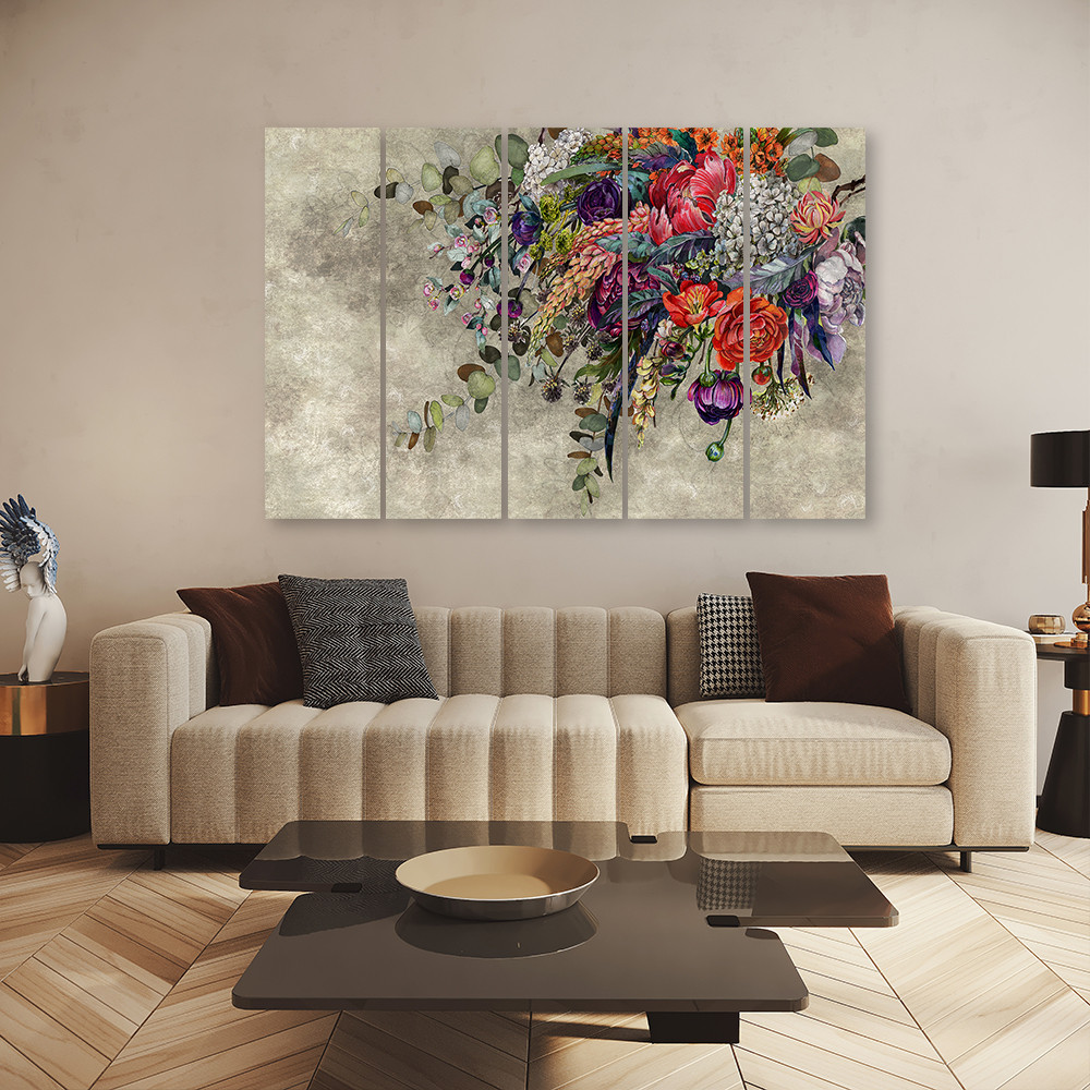 Lærred print 5 styk, buket blomster