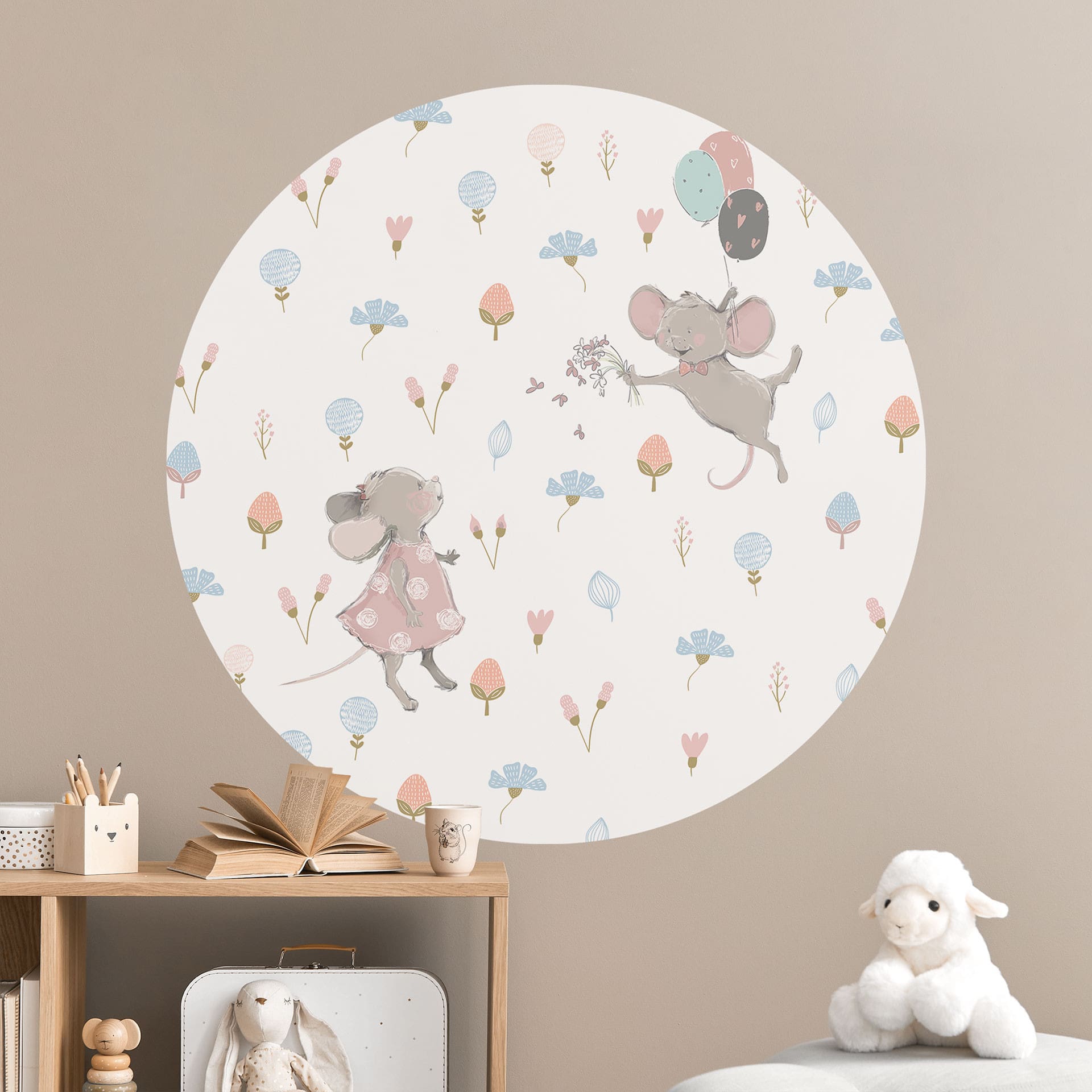 Vinilo decorativo Ratoncitos con globos - UN Designs - Redondo